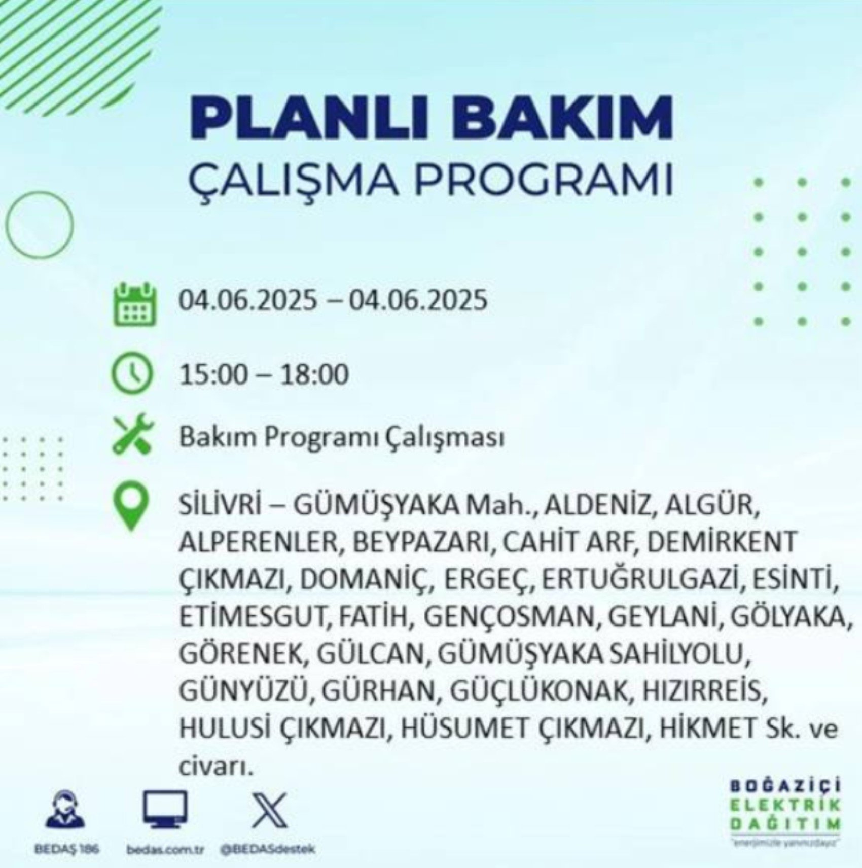 BEDAŞ paylaştı: İstanbul'da 4 Haziran Çarşamba günü elektrik kesintisi yaşanacak ilçeler