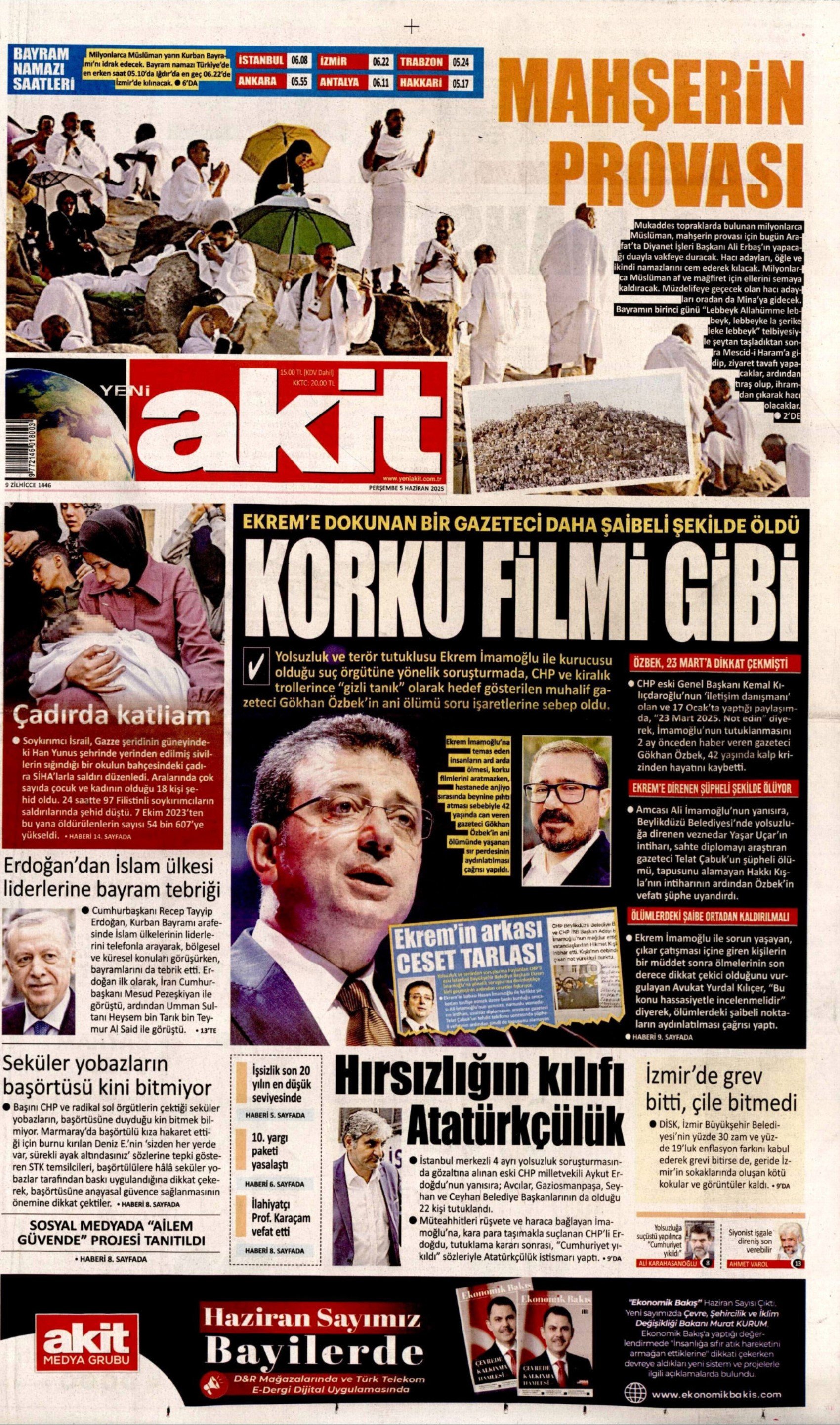 5 Haziran 2025 gazete manşetleri