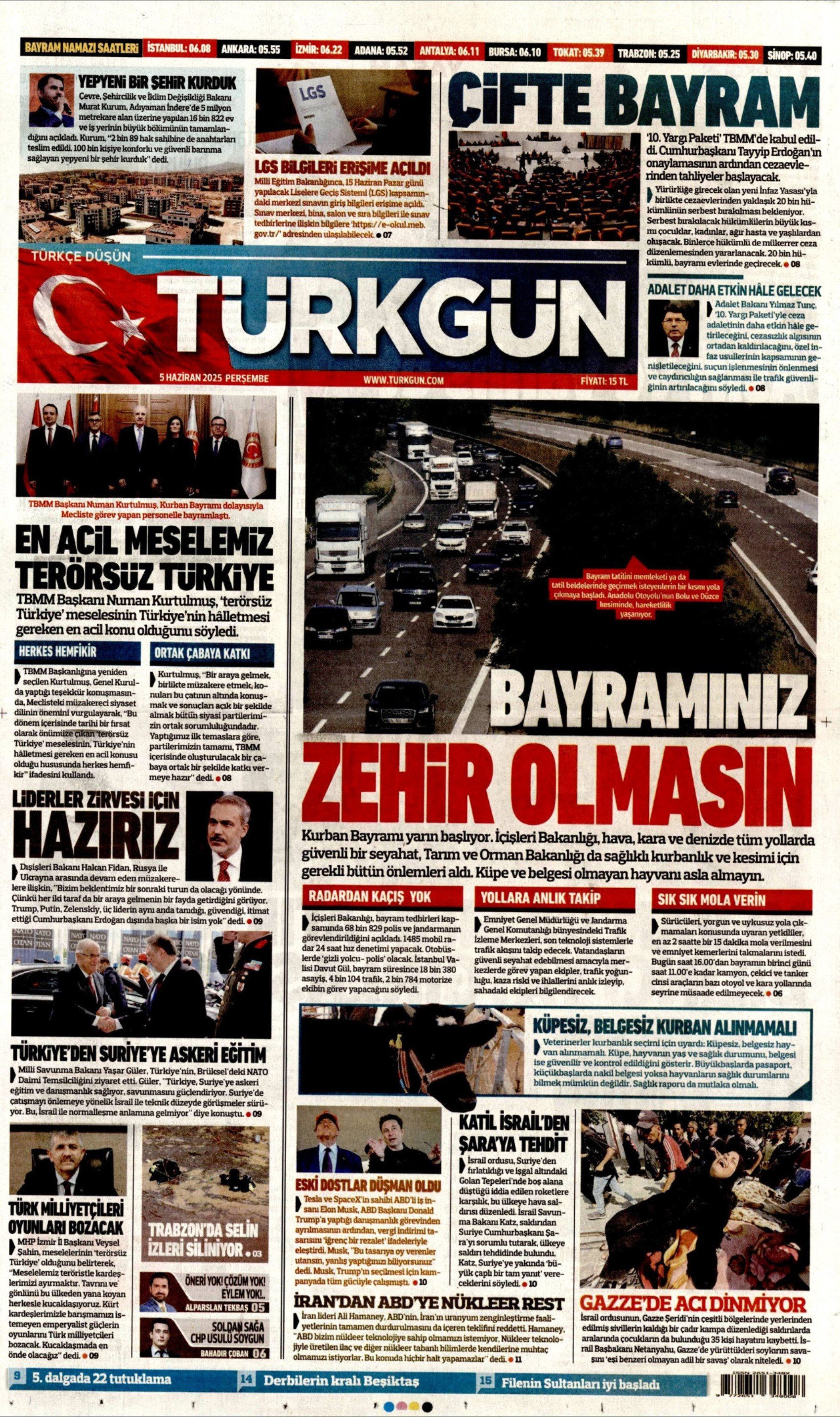 5 Haziran 2025 gazete manşetleri