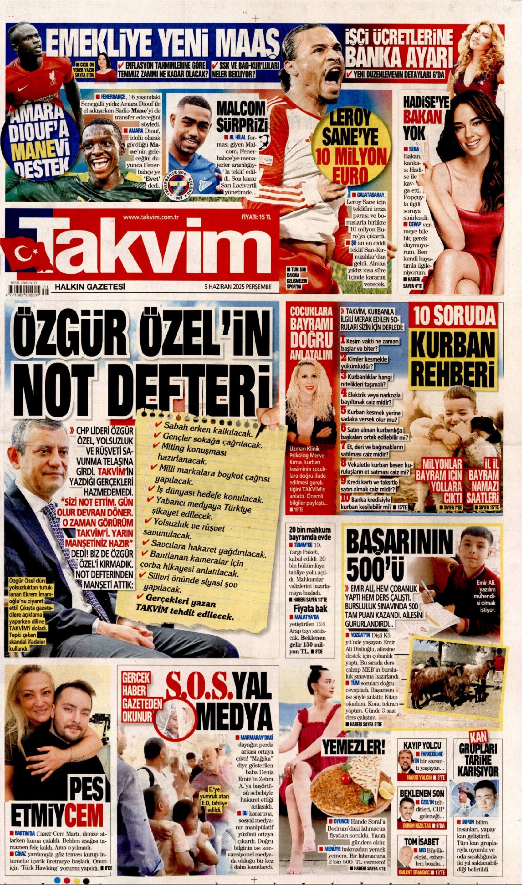 5 Haziran 2025 gazete manşetleri
