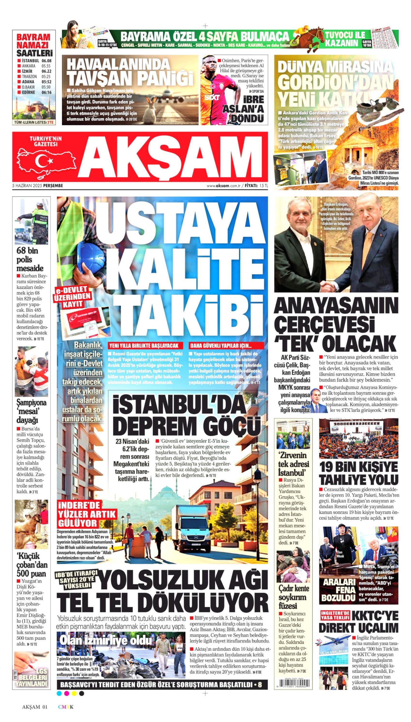 5 Haziran 2025 gazete manşetleri
