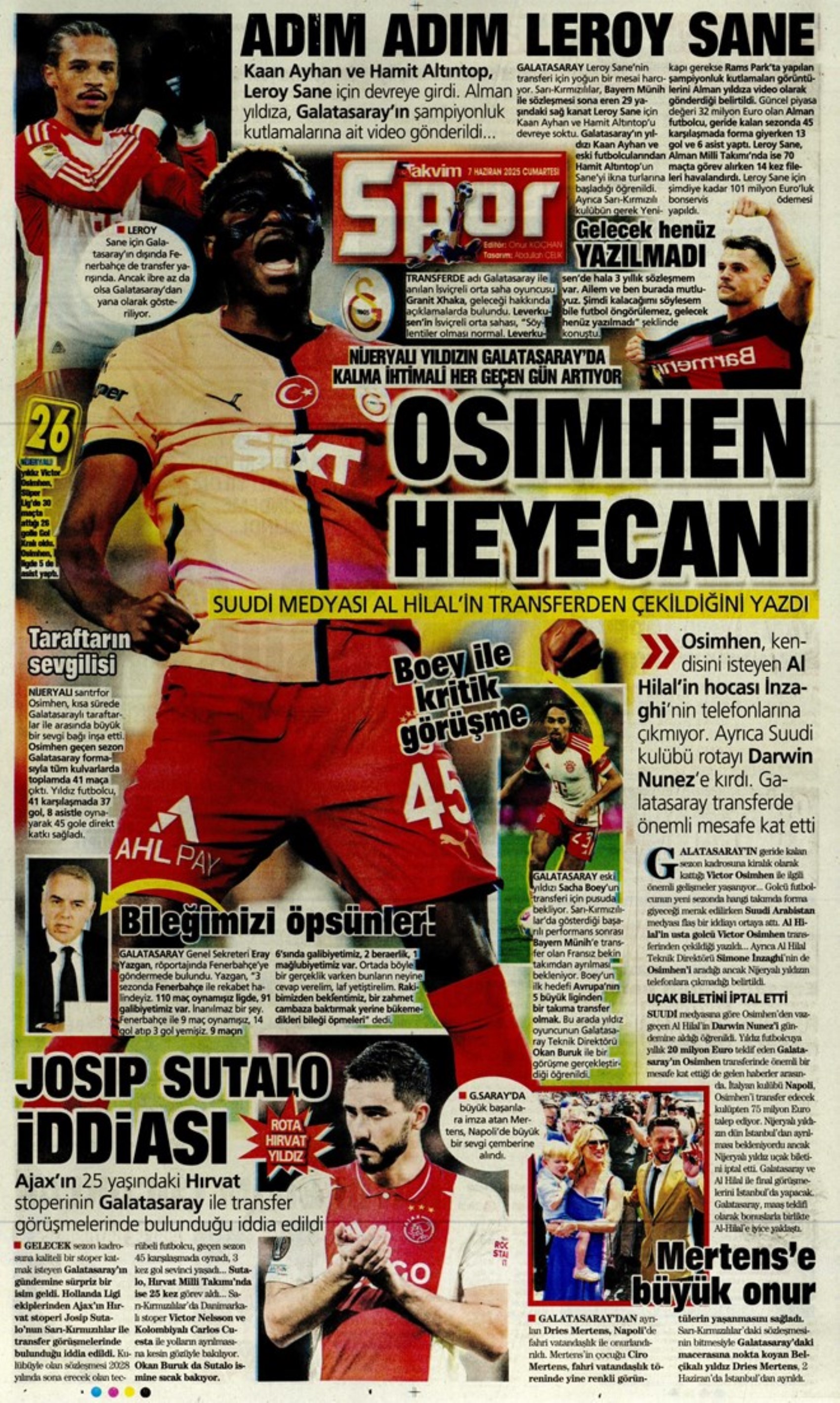 Sporda günün manşetleri... Leroy Sane transferinde ibre Fenerbahçe'ye döndü: Osayi Samuel için Beşiktaş iddiası