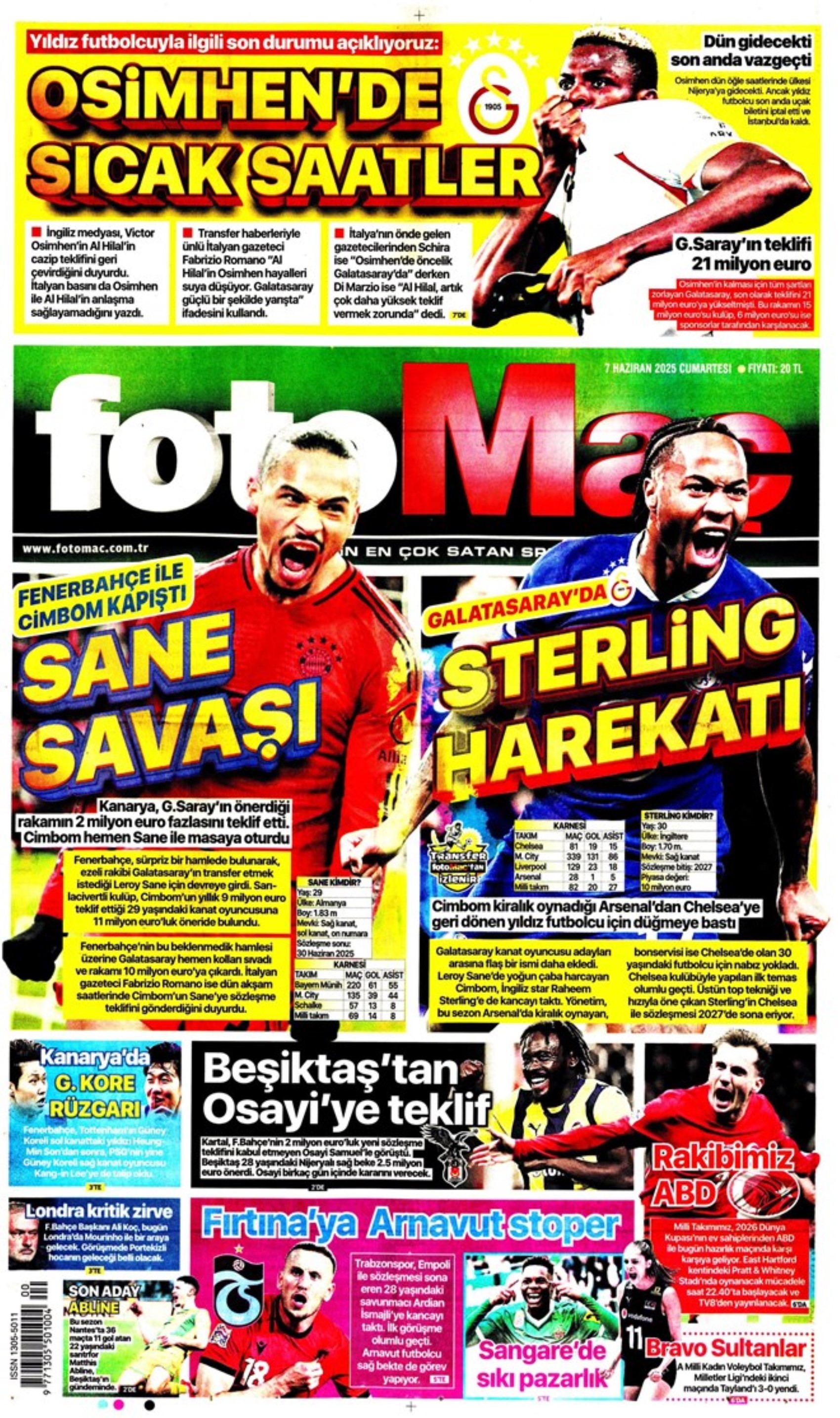 Sporda günün manşetleri... Leroy Sane transferinde ibre Fenerbahçe'ye döndü: Osayi Samuel için Beşiktaş iddiası