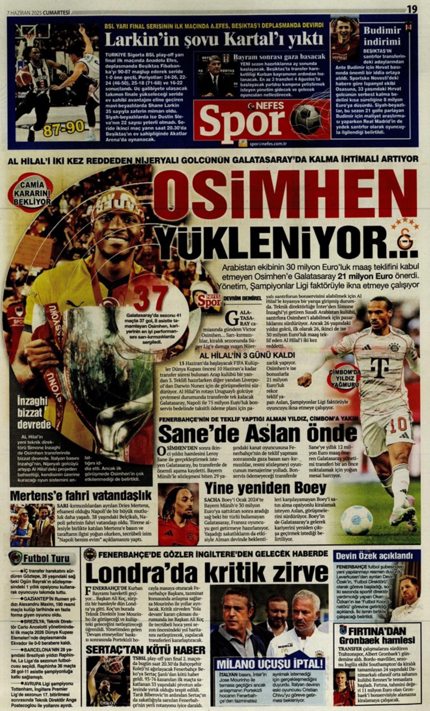 Sporda günün manşetleri... Leroy Sane transferinde ibre Fenerbahçe'ye döndü: Osayi Samuel için Beşiktaş iddiası