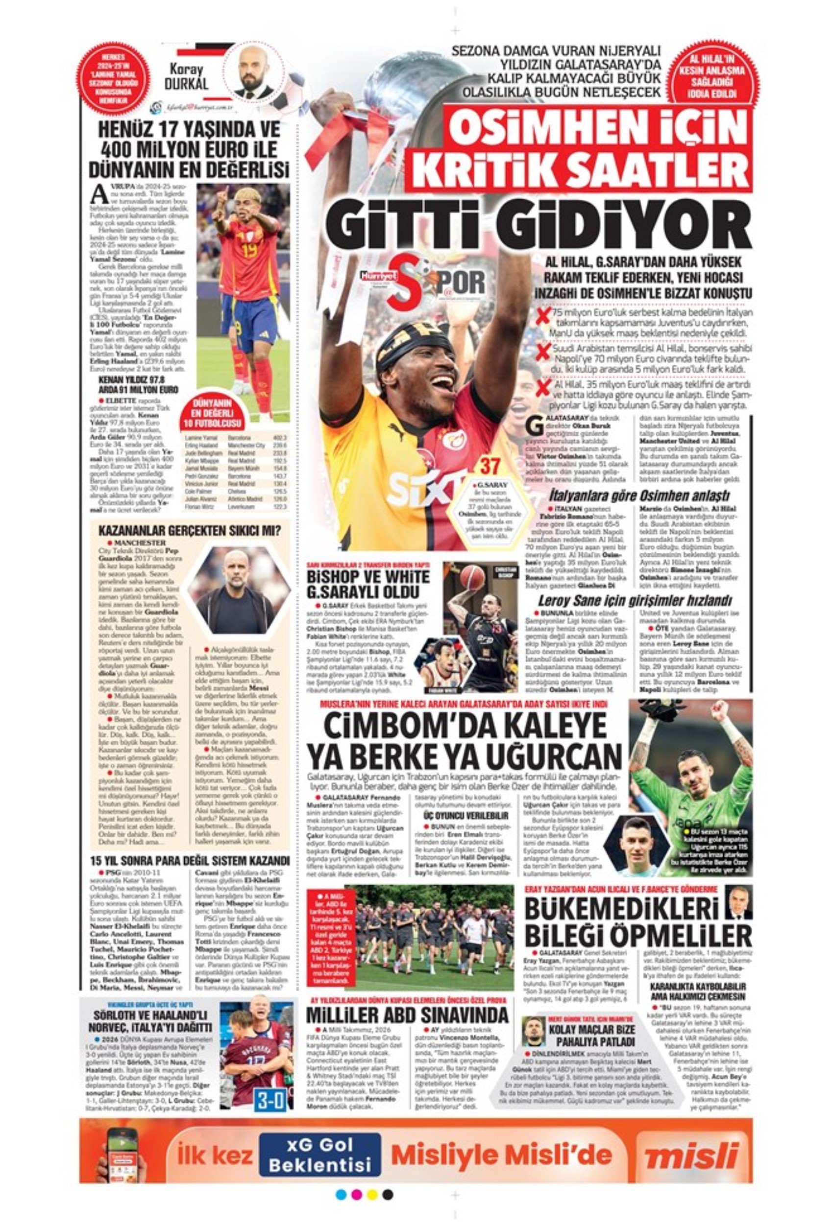 Sporda günün manşetleri... Leroy Sane transferinde ibre Fenerbahçe'ye döndü: Osayi Samuel için Beşiktaş iddiası