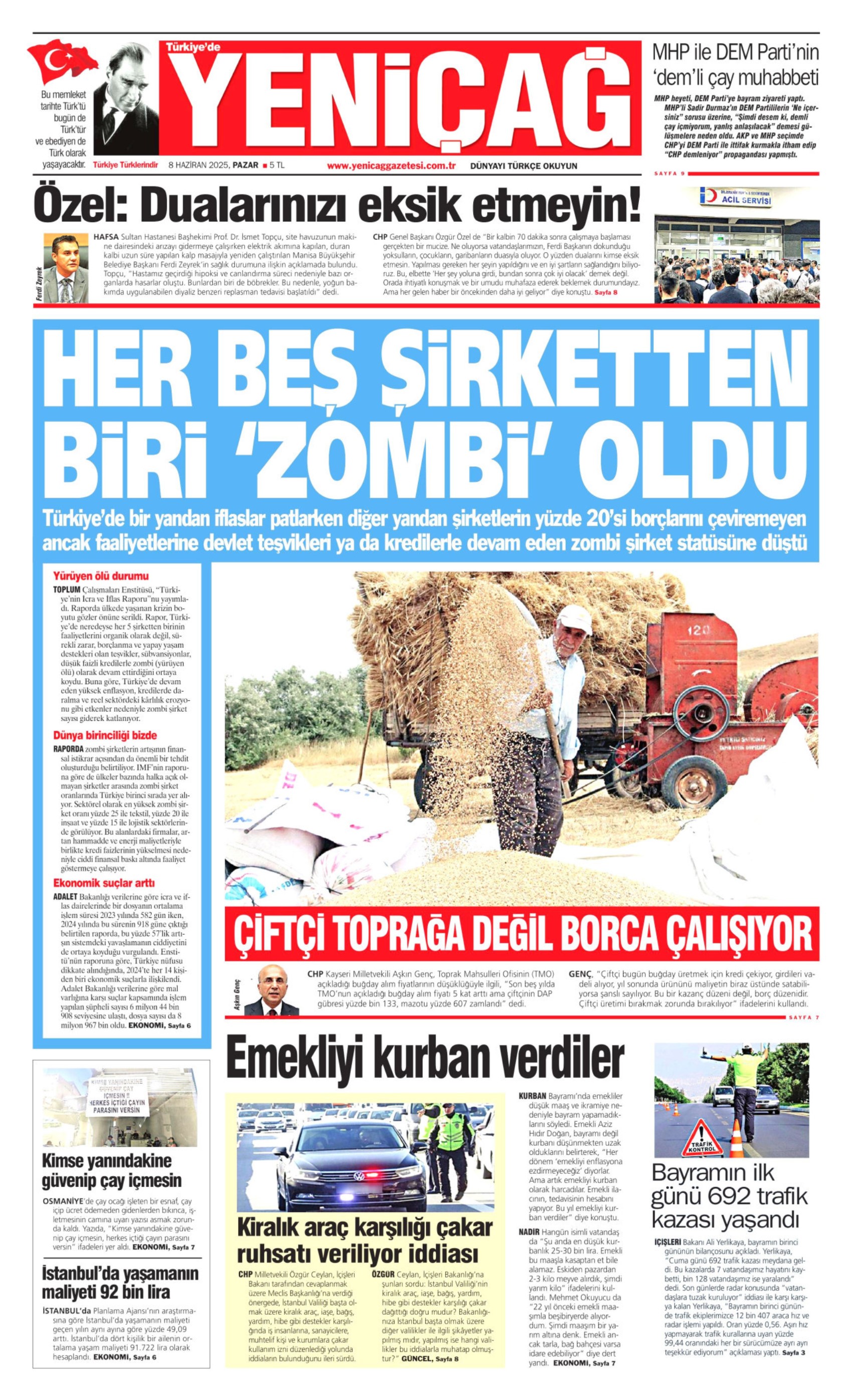 8 Haziran 2025 gazete manşetleri