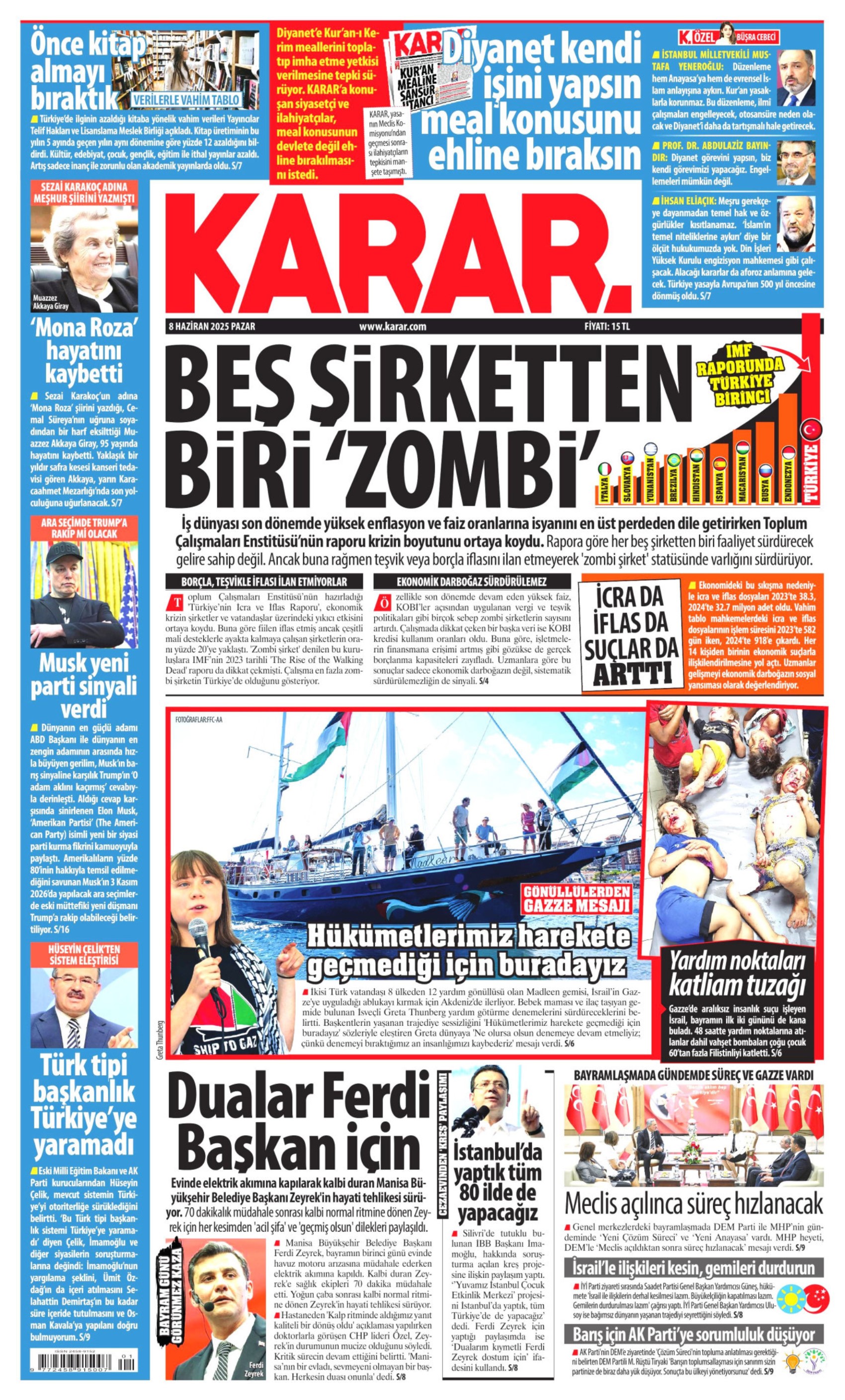 8 Haziran 2025 gazete manşetleri