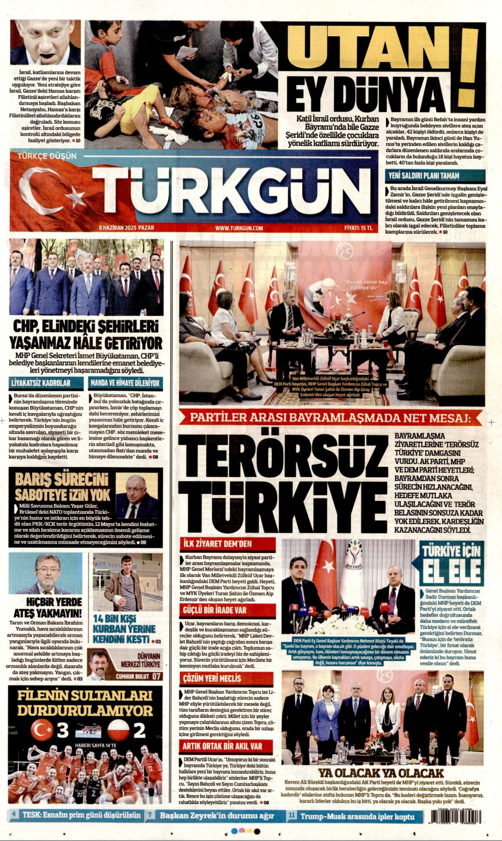 8 Haziran 2025 gazete manşetleri