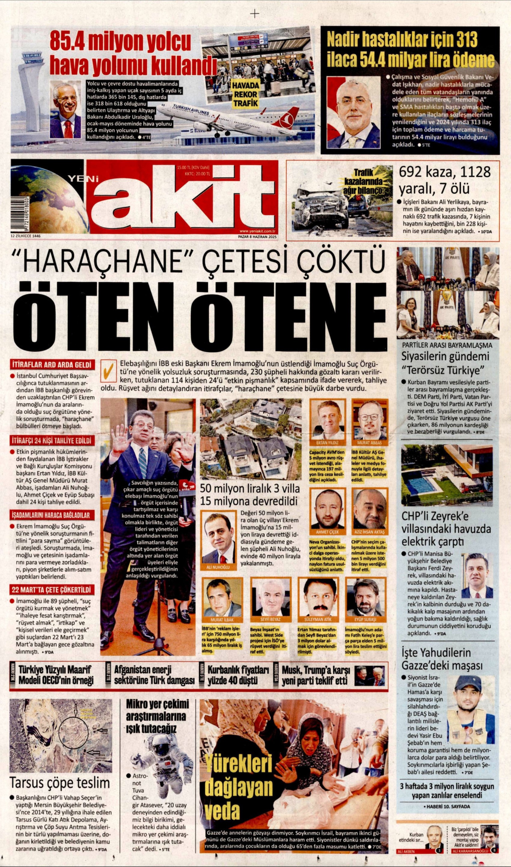 8 Haziran 2025 gazete manşetleri