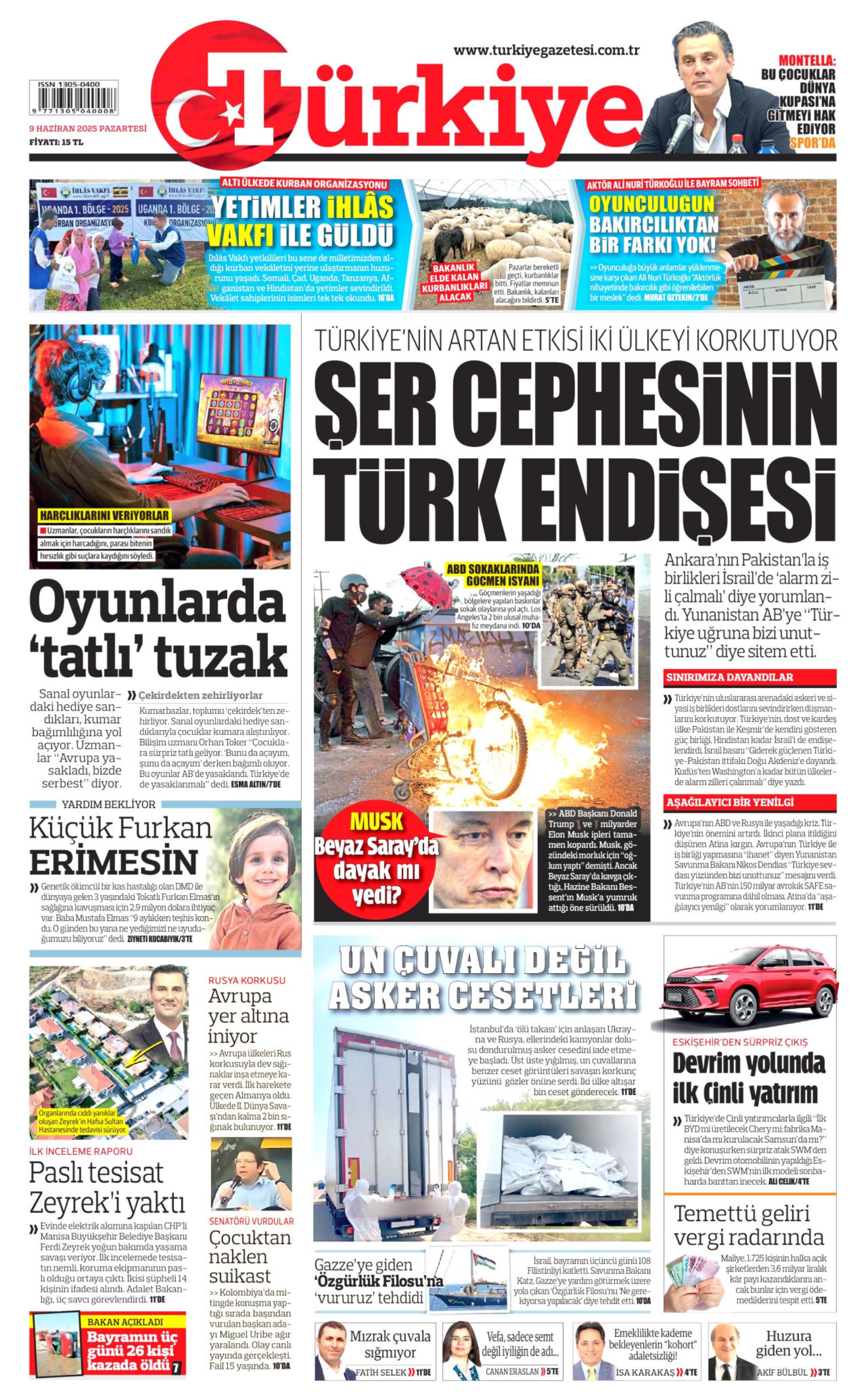 9 Haziran 2025 gazete manşetleri