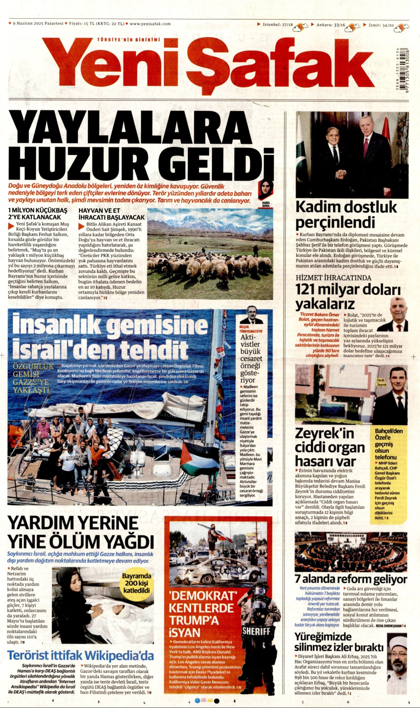 9 Haziran 2025 gazete manşetleri