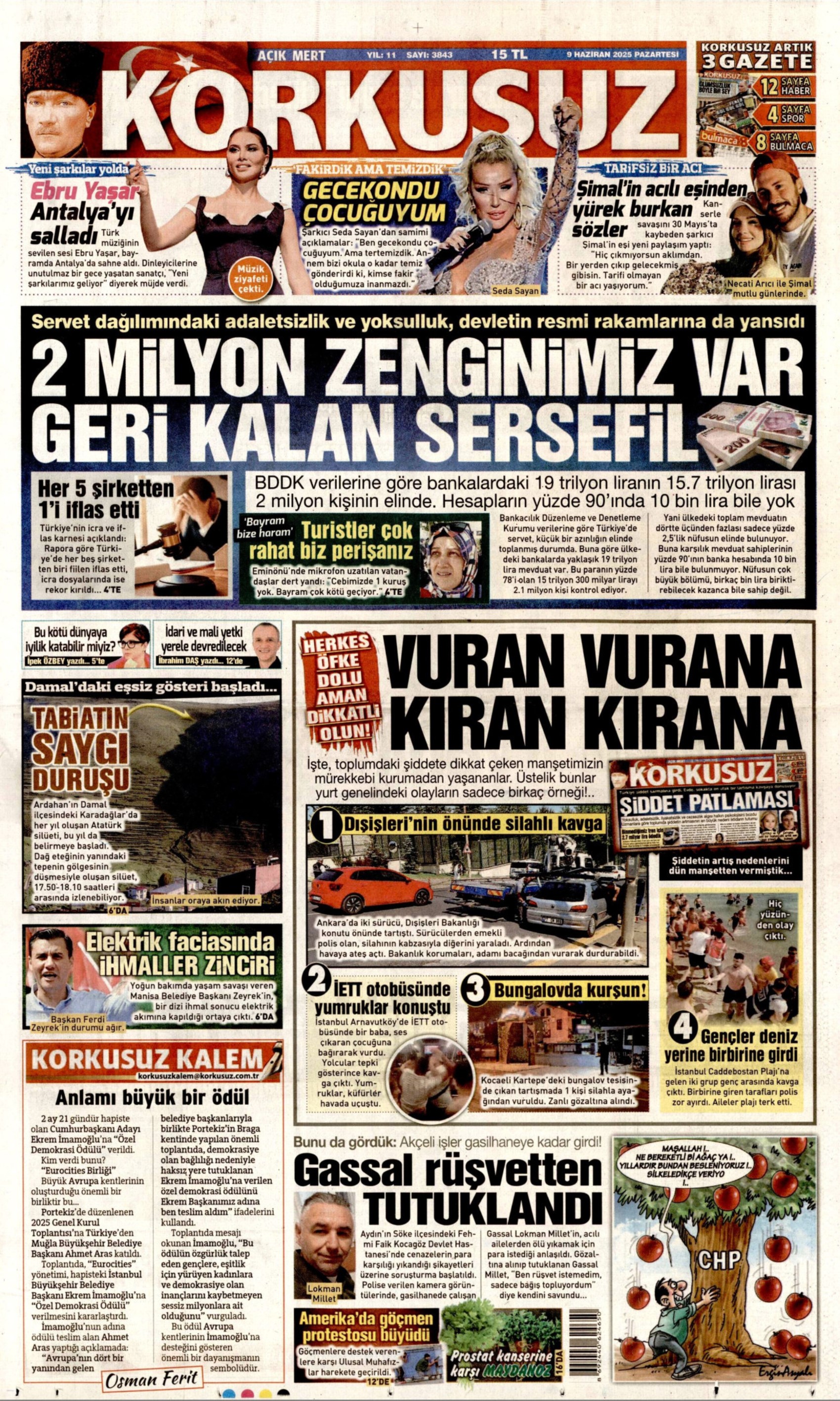 9 Haziran 2025 gazete manşetleri