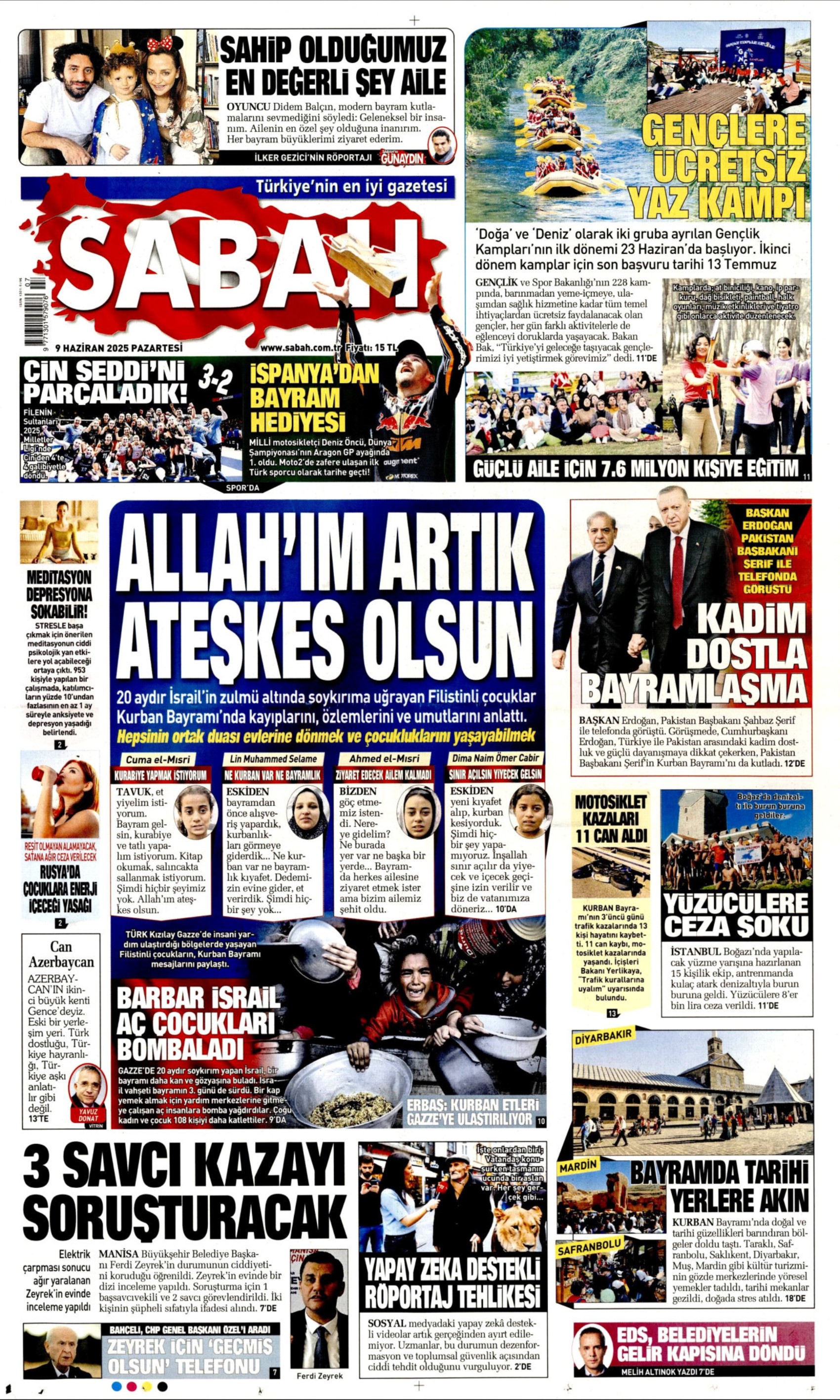 9 Haziran 2025 gazete manşetleri