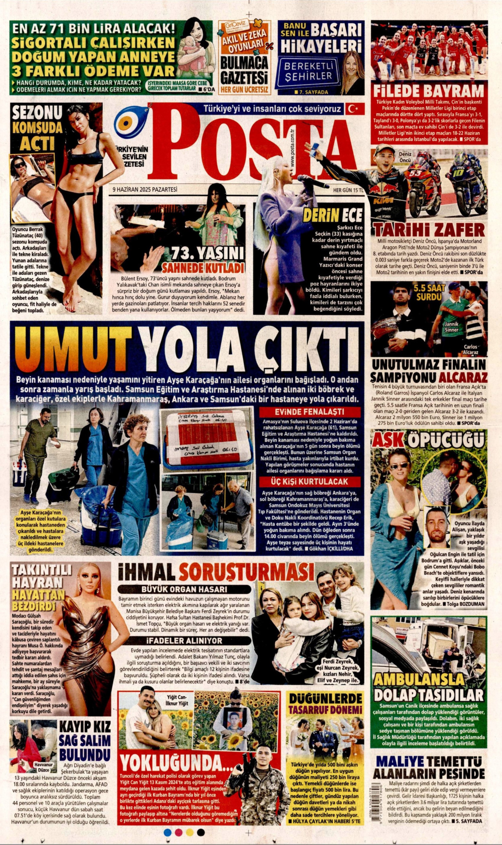 9 Haziran 2025 gazete manşetleri