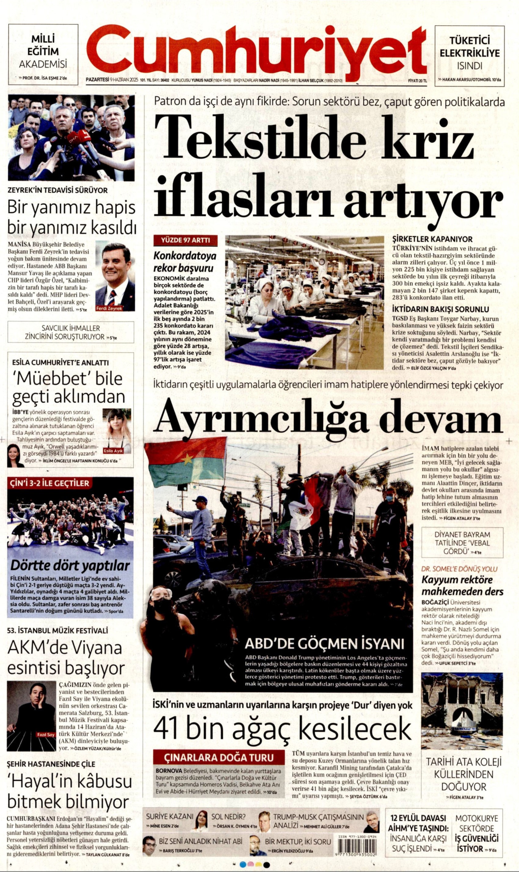 9 Haziran 2025 gazete manşetleri