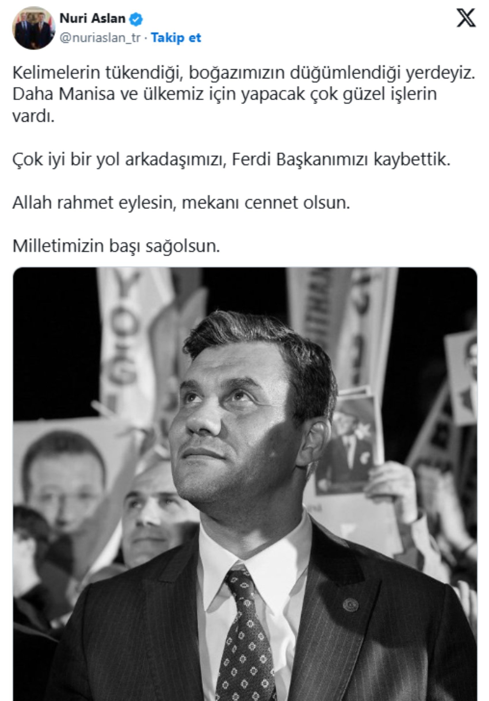 Siyaset dünyasından Ferdi Zeyrek için baş sağlığı mesajları yağdı