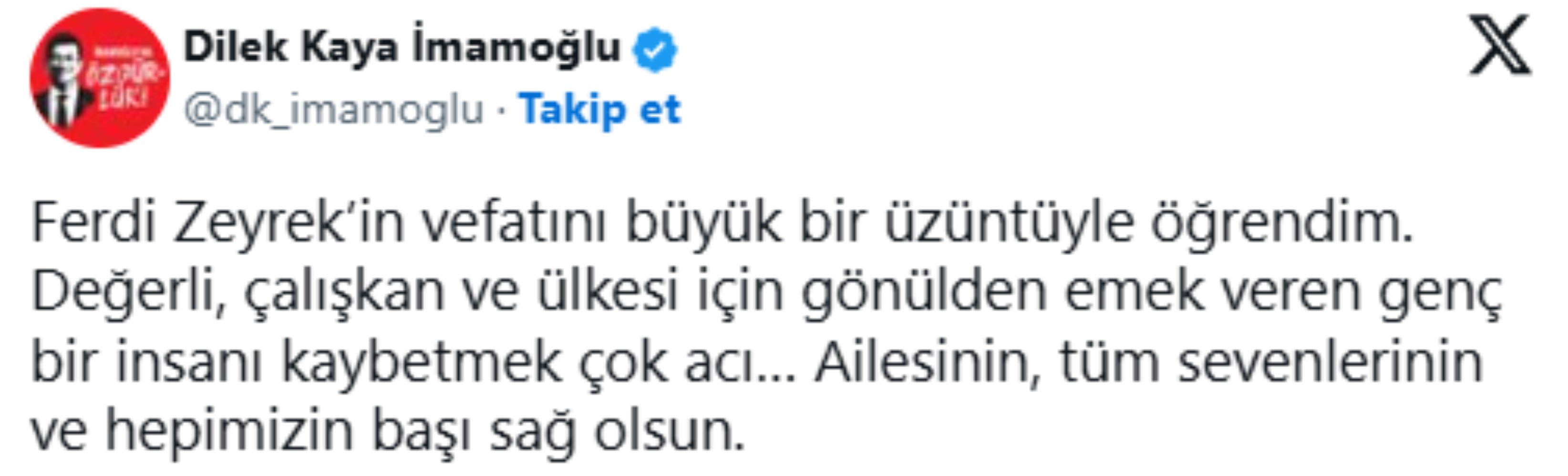 Siyaset dünyasından Ferdi Zeyrek için baş sağlığı mesajları yağdı