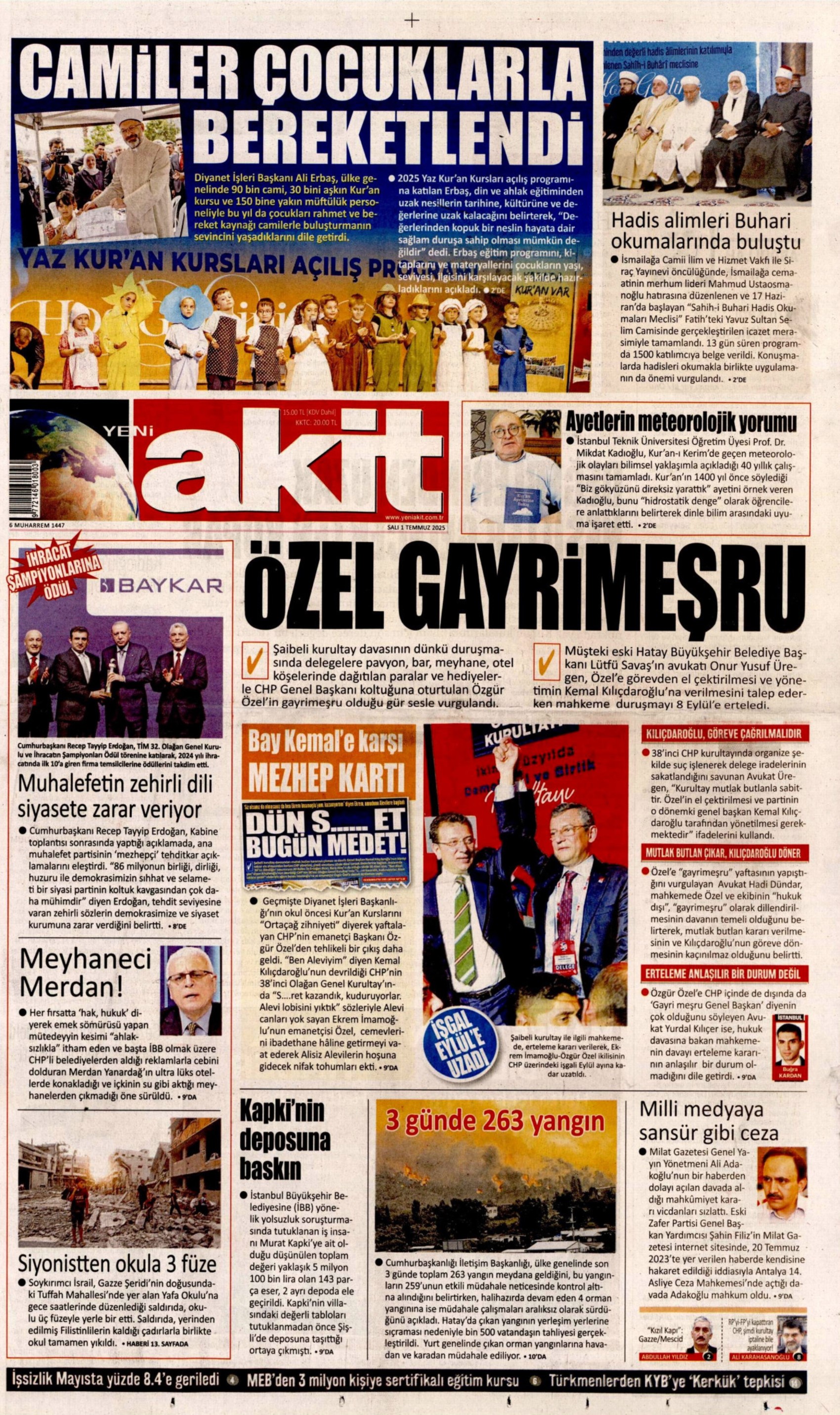 1 Temmuz gazete manşetleri: 'Butlan kılıcı 70 gün daha sallanacak'