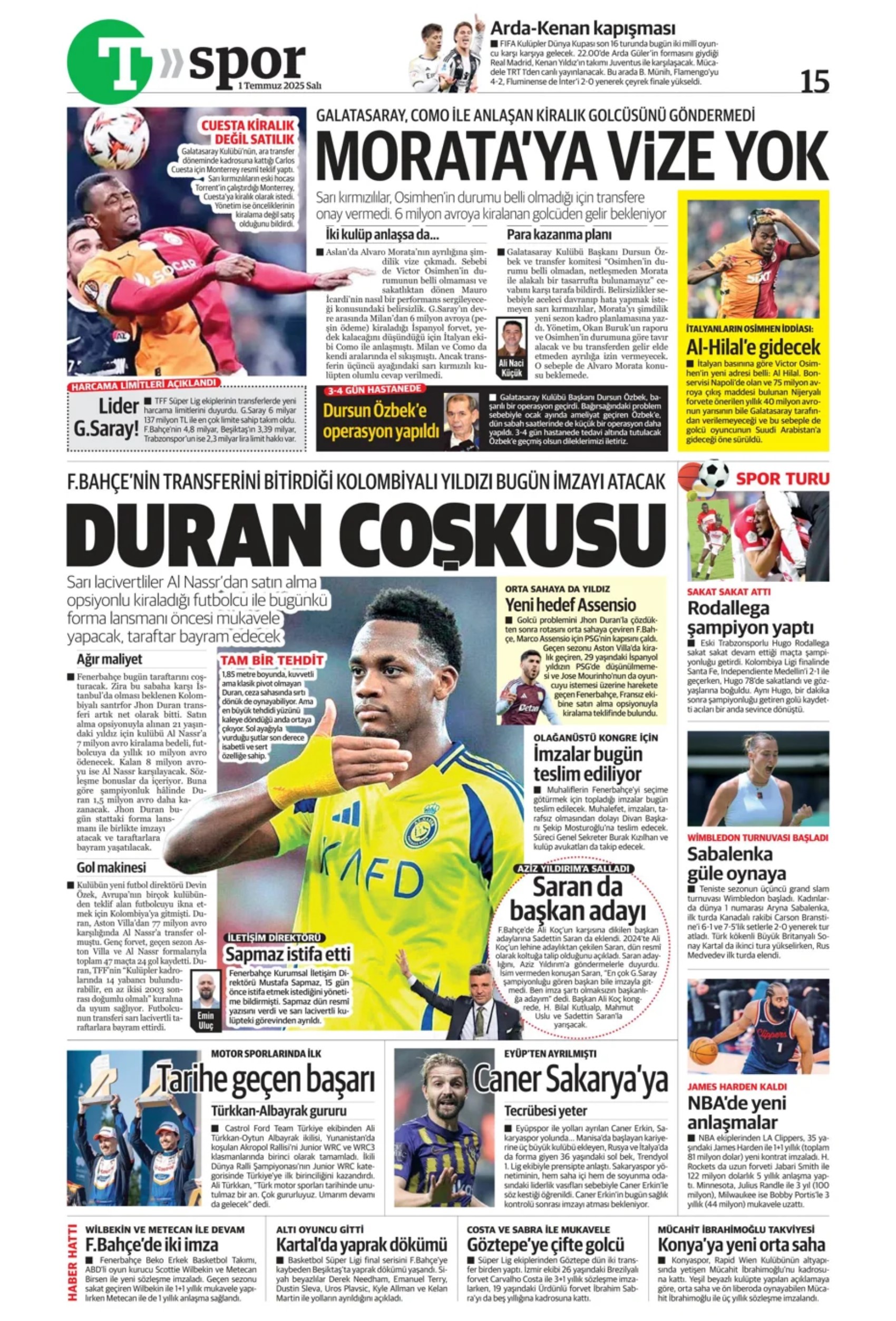 Sporda günün manşetleri: Fener'e Paris paketi! Partey için geri sayım başladı