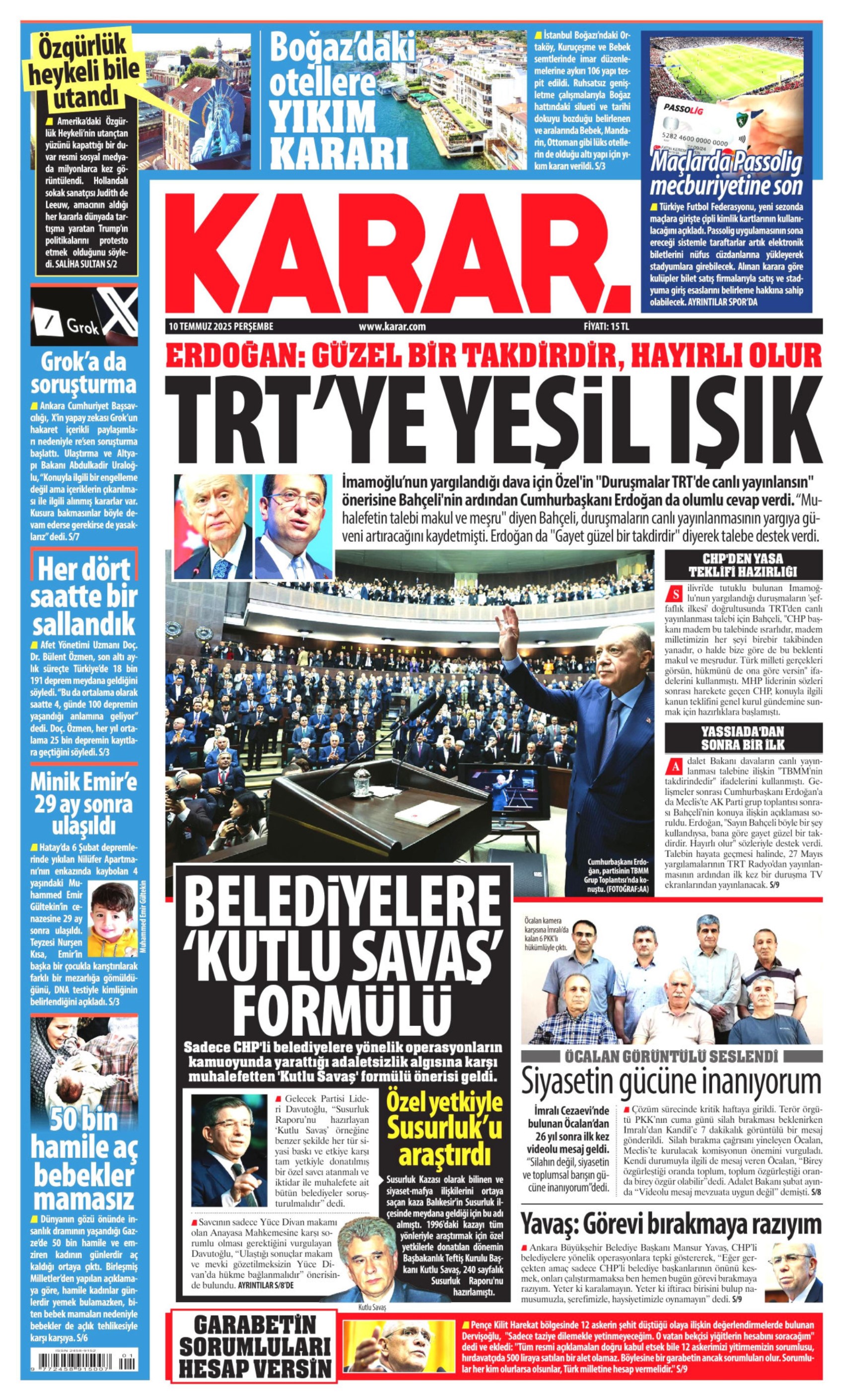 10 Temmuz 2025 gazete manşetleri: Gazeteler, teröristbaşı Abdullah Öcalan'ın videolu mesajını nasıl gördü?