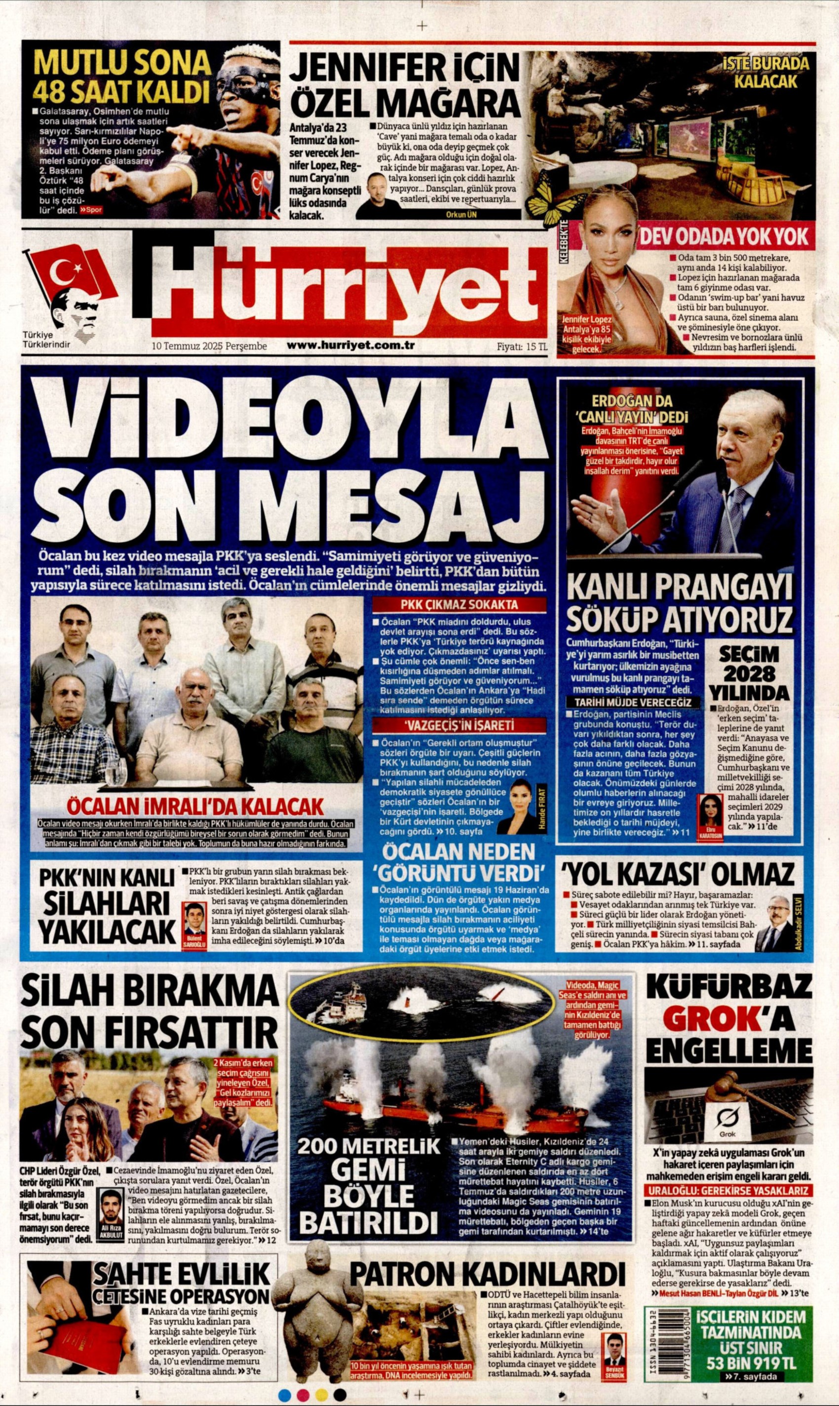 10 Temmuz 2025 gazete manşetleri: Gazeteler, teröristbaşı Abdullah Öcalan'ın videolu mesajını nasıl gördü?