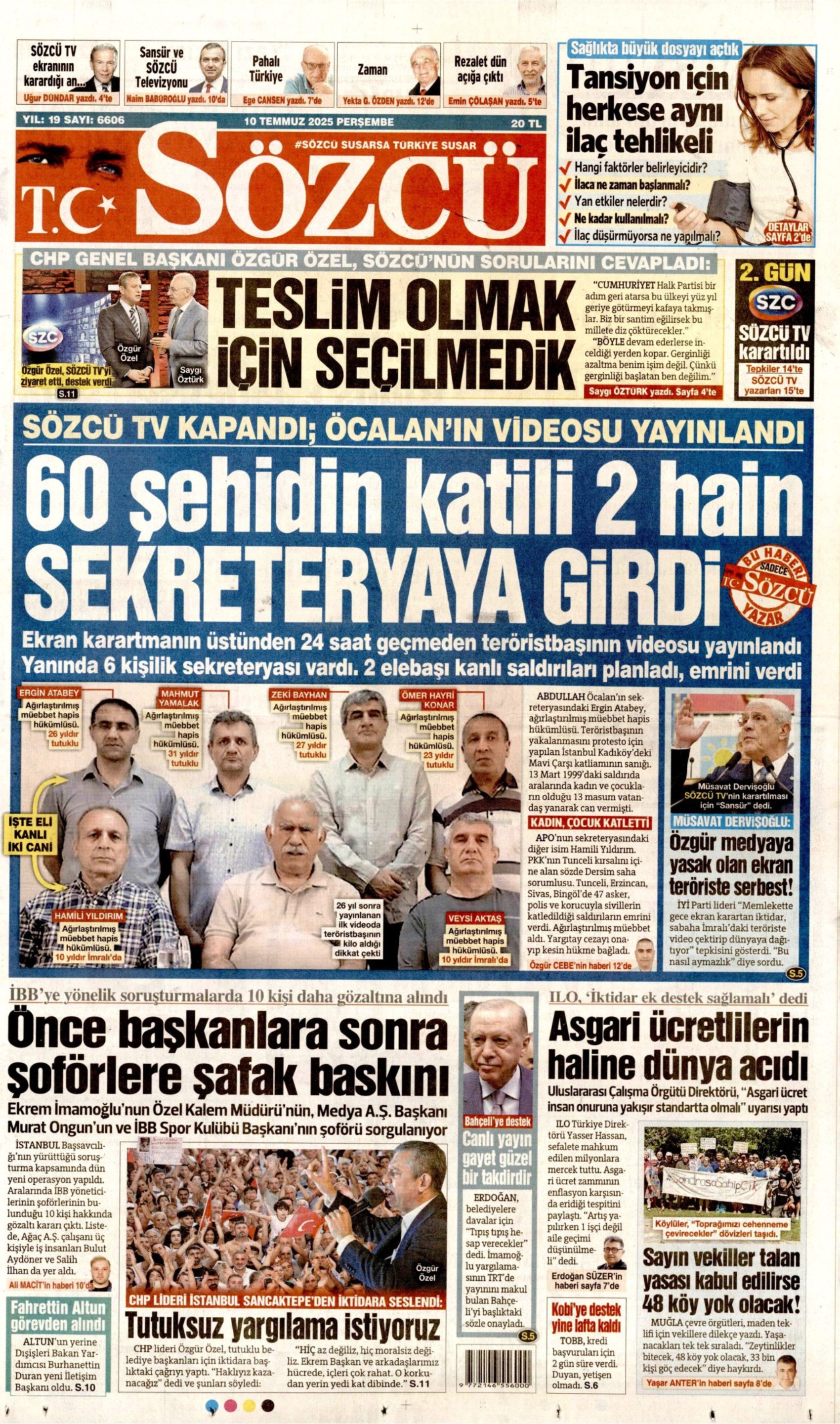 10 Temmuz 2025 gazete manşetleri: Gazeteler, teröristbaşı Abdullah Öcalan'ın videolu mesajını nasıl gördü?