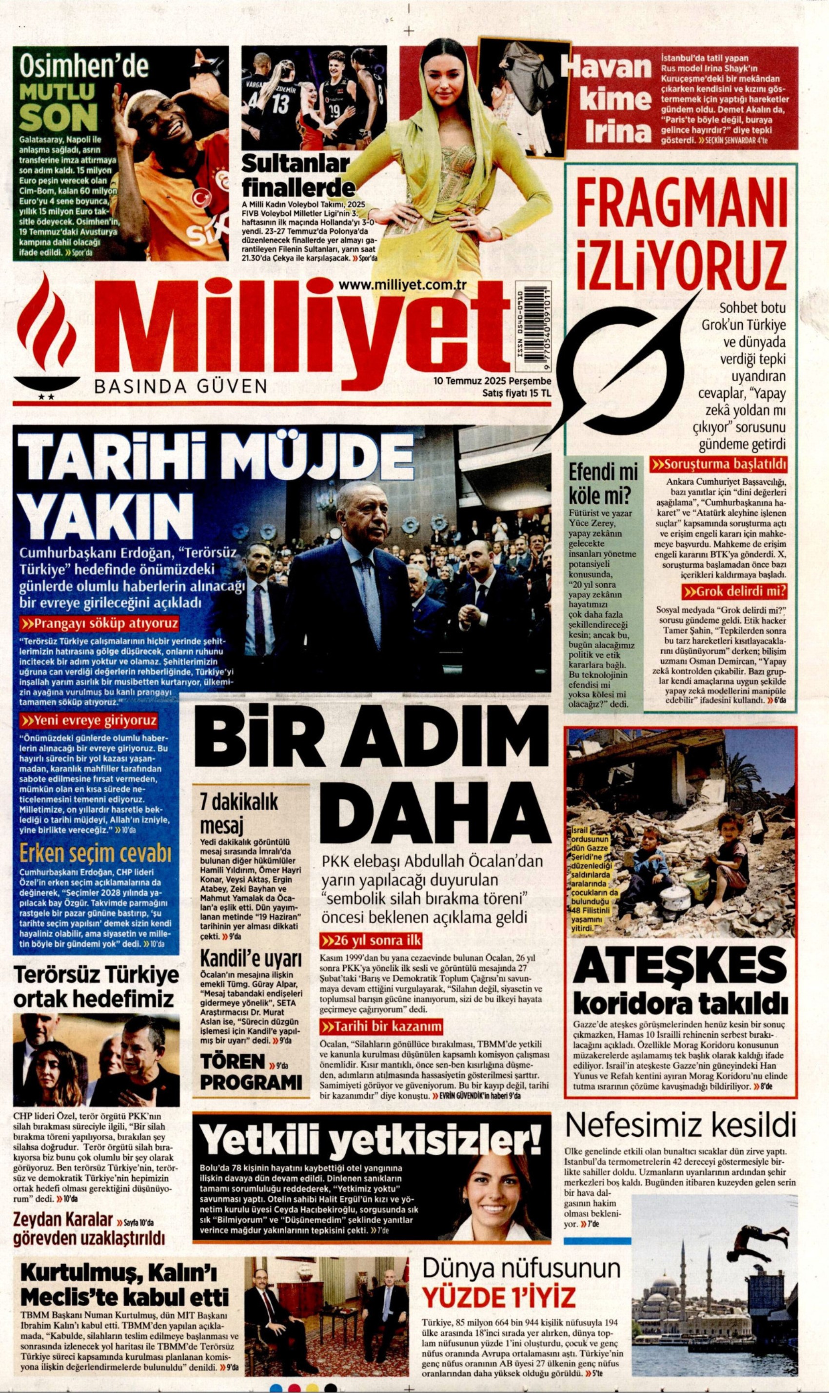 10 Temmuz 2025 gazete manşetleri: Gazeteler, teröristbaşı Abdullah Öcalan'ın videolu mesajını nasıl gördü?