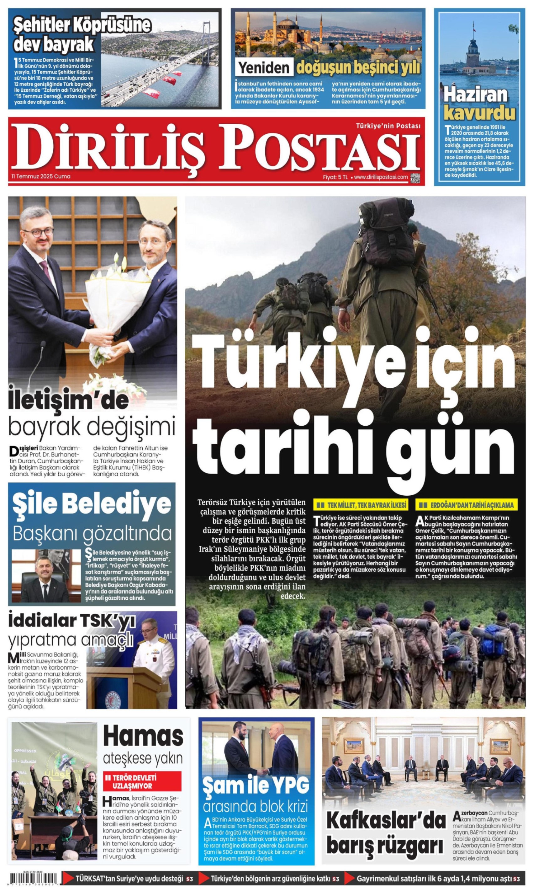 11 Temmuz 2025 gazete manşetleri: 'Terör örgütü PKK işte böyle silah bırakacak'