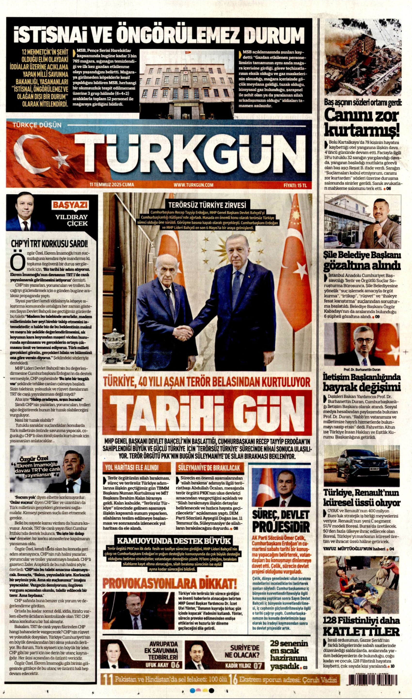 11 Temmuz 2025 gazete manşetleri: 'Terör örgütü PKK işte böyle silah bırakacak'