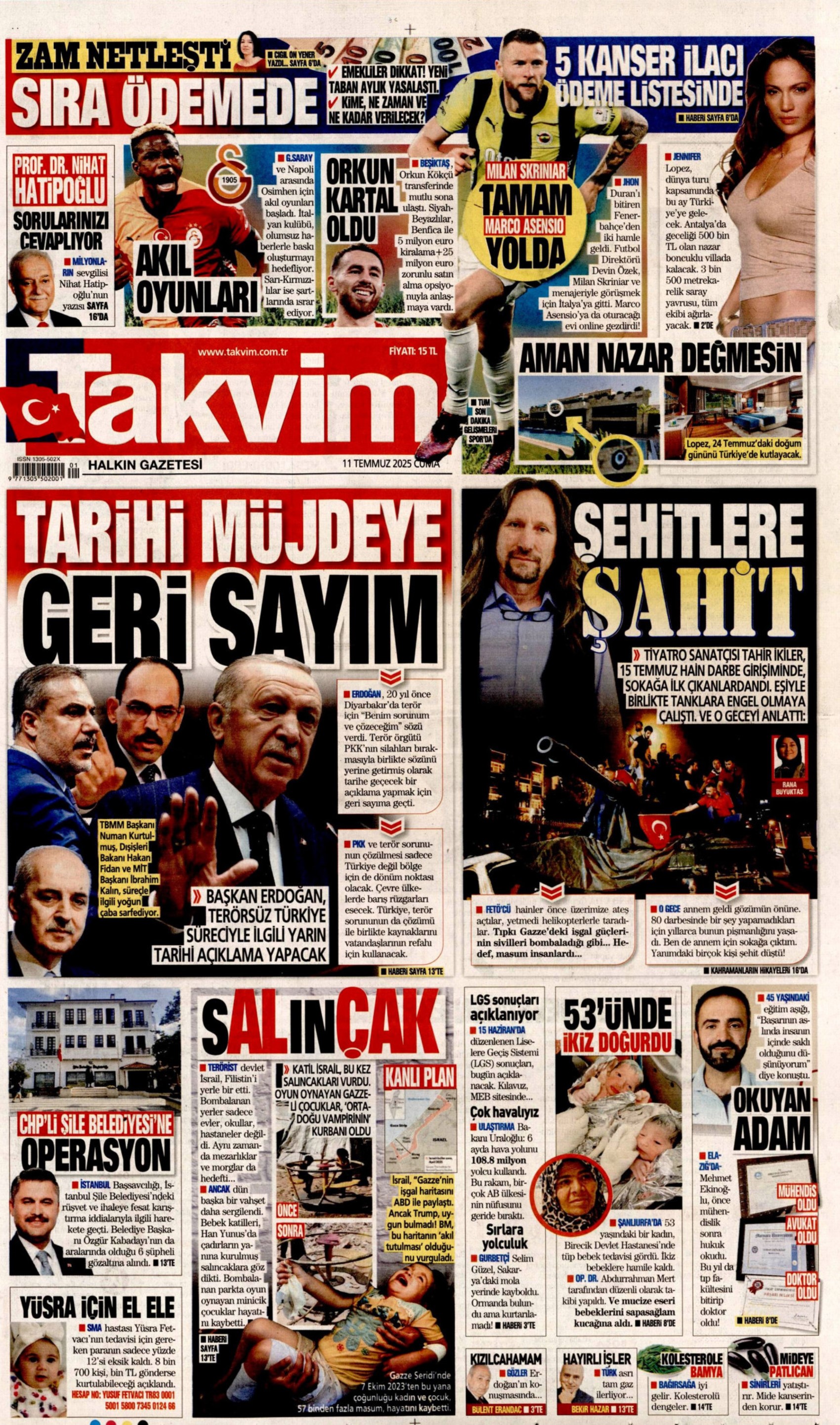 11 Temmuz 2025 gazete manşetleri: 'Terör örgütü PKK işte böyle silah bırakacak'