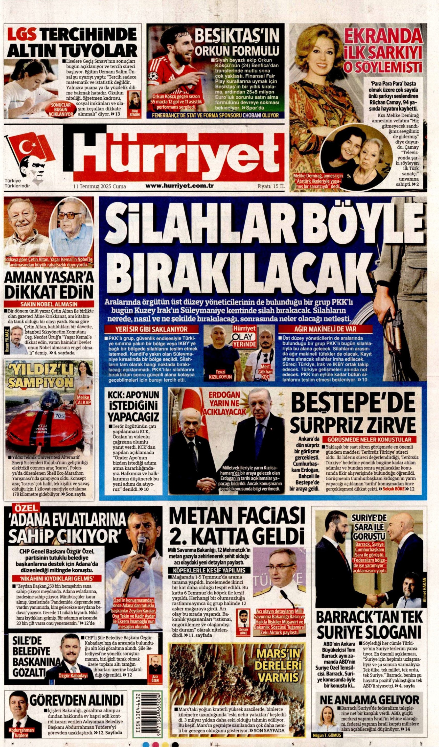 11 Temmuz 2025 gazete manşetleri: 'Terör örgütü PKK işte böyle silah bırakacak'