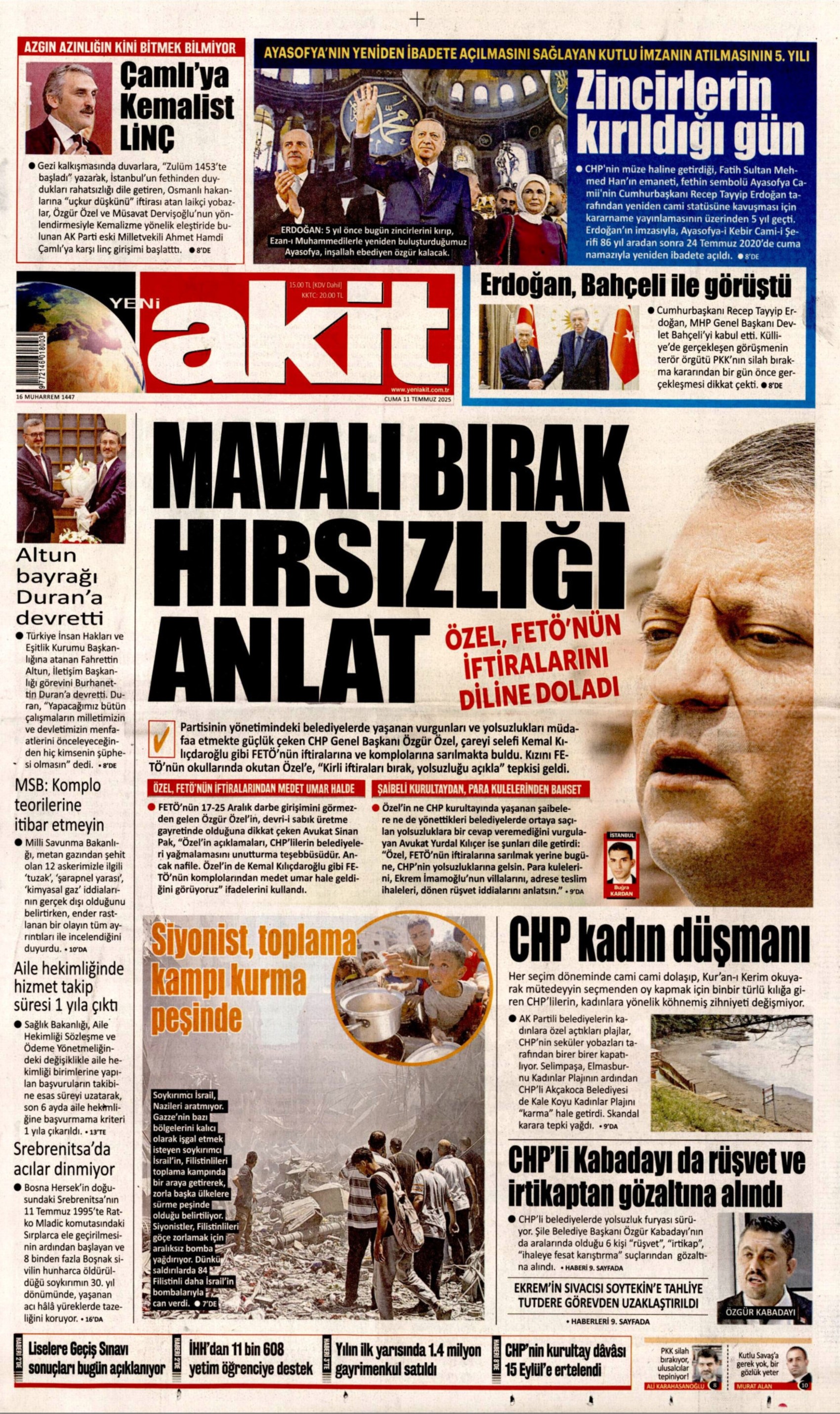 11 Temmuz 2025 gazete manşetleri: 'Terör örgütü PKK işte böyle silah bırakacak'