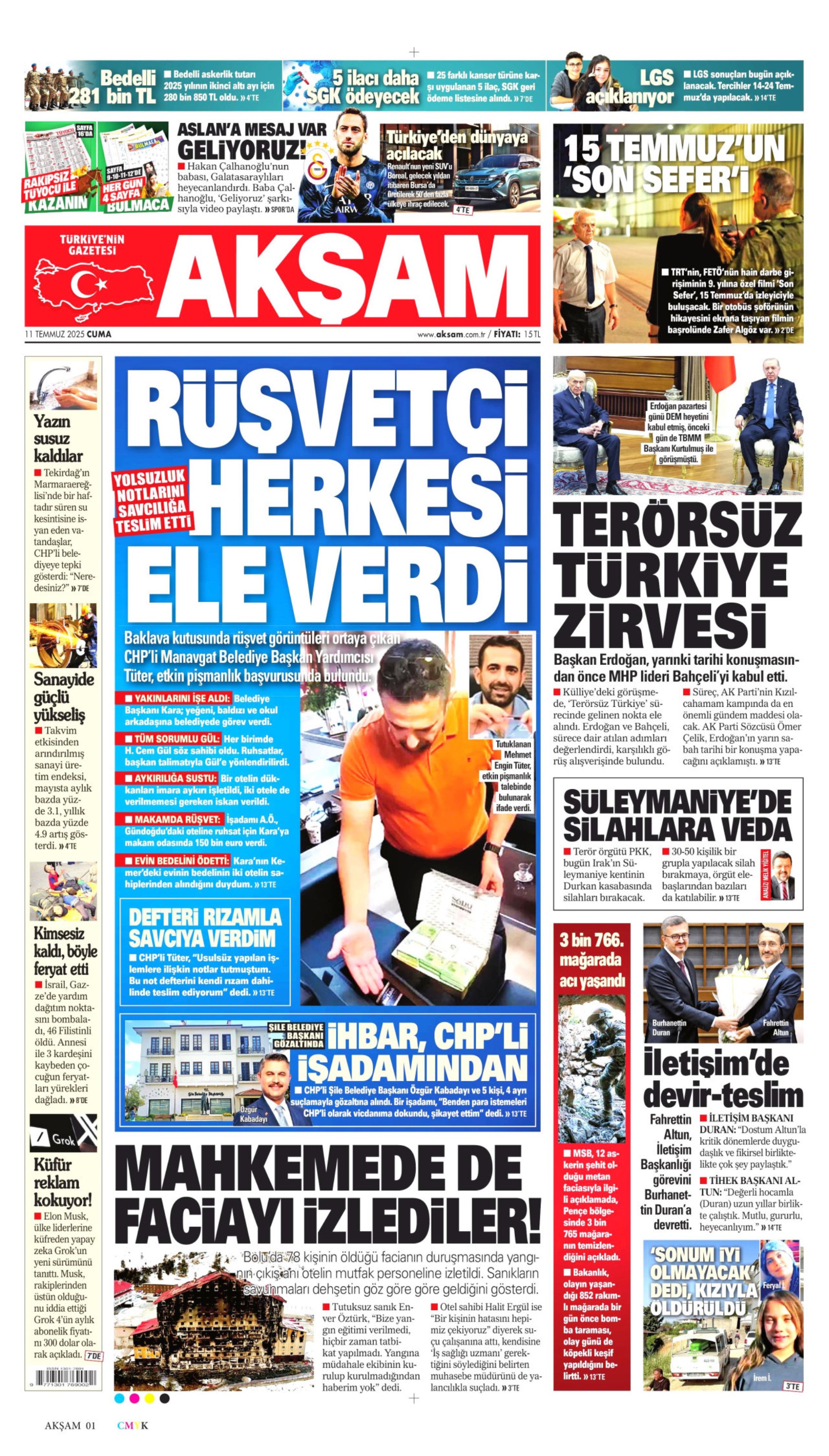 11 Temmuz 2025 gazete manşetleri: 'Terör örgütü PKK işte böyle silah bırakacak'