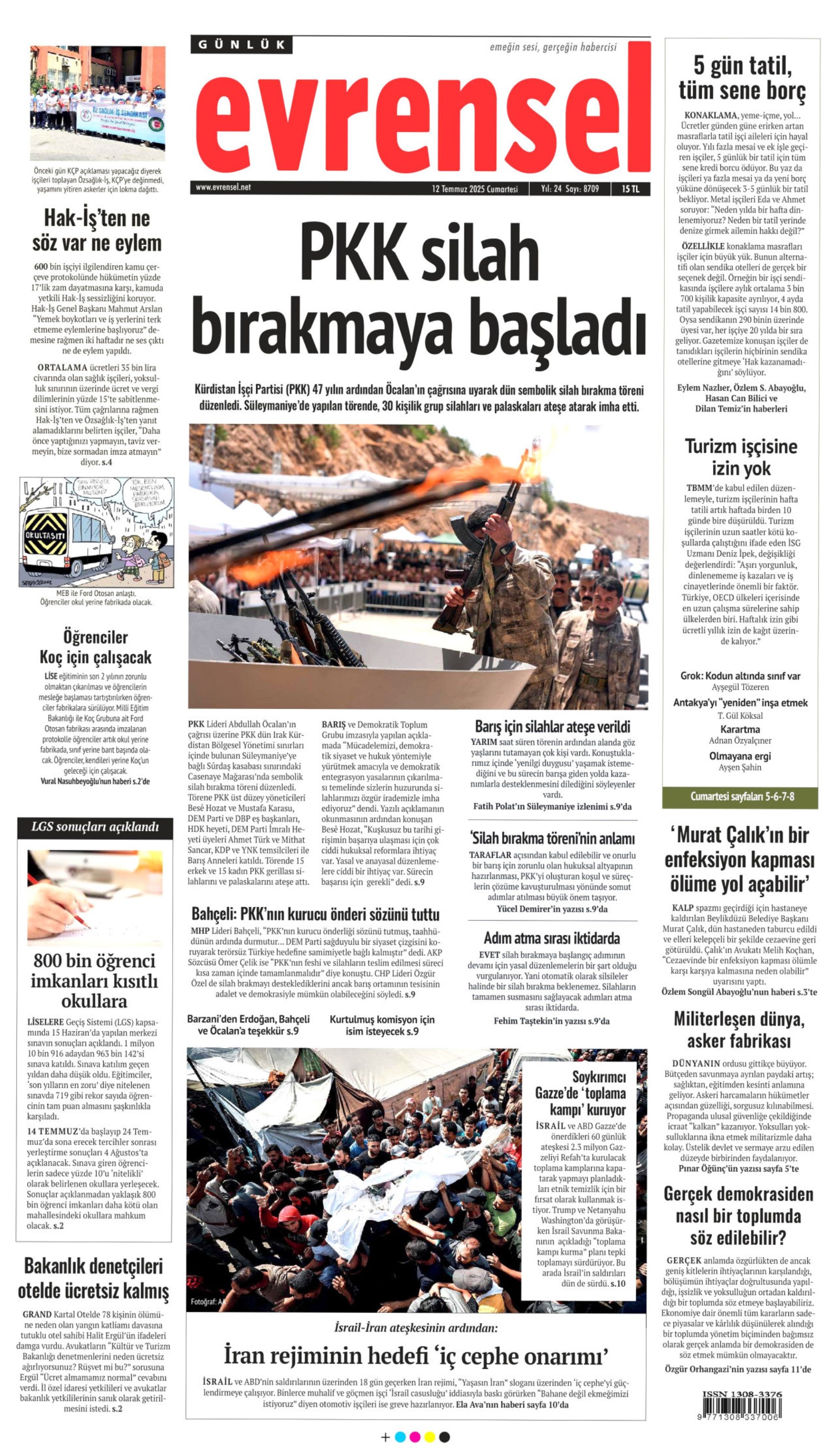 12 Temmuz 2025 gazete manşetleri: Gazeteler, terör örgütü PKK'nın silah bırakmasını nasıl gördü?