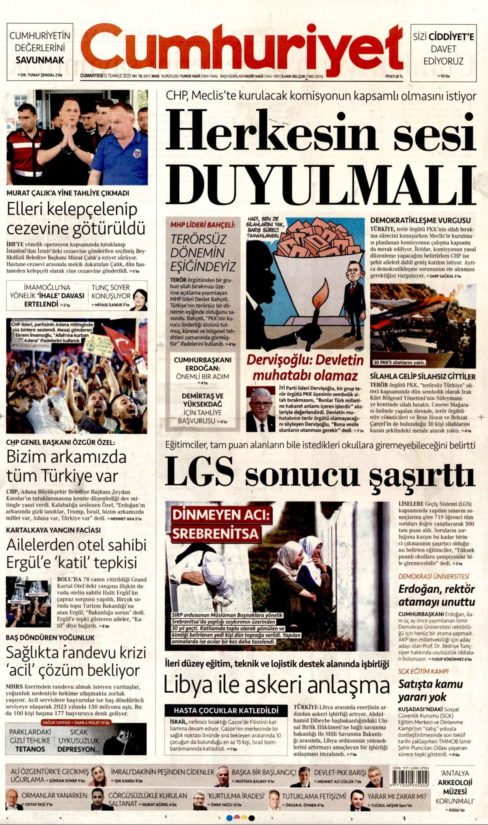 12 Temmuz 2025 gazete manşetleri: Gazeteler, terör örgütü PKK'nın silah bırakmasını nasıl gördü?