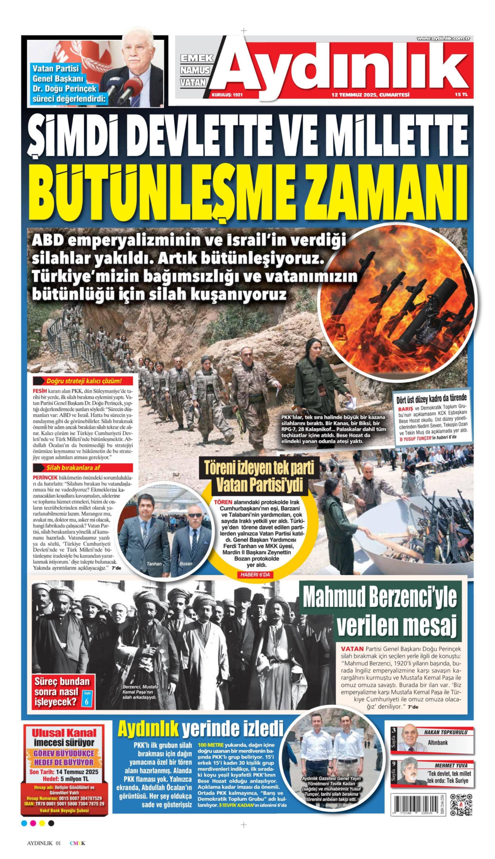 12 Temmuz 2025 gazete manşetleri: Gazeteler, terör örgütü PKK'nın silah bırakmasını nasıl gördü?