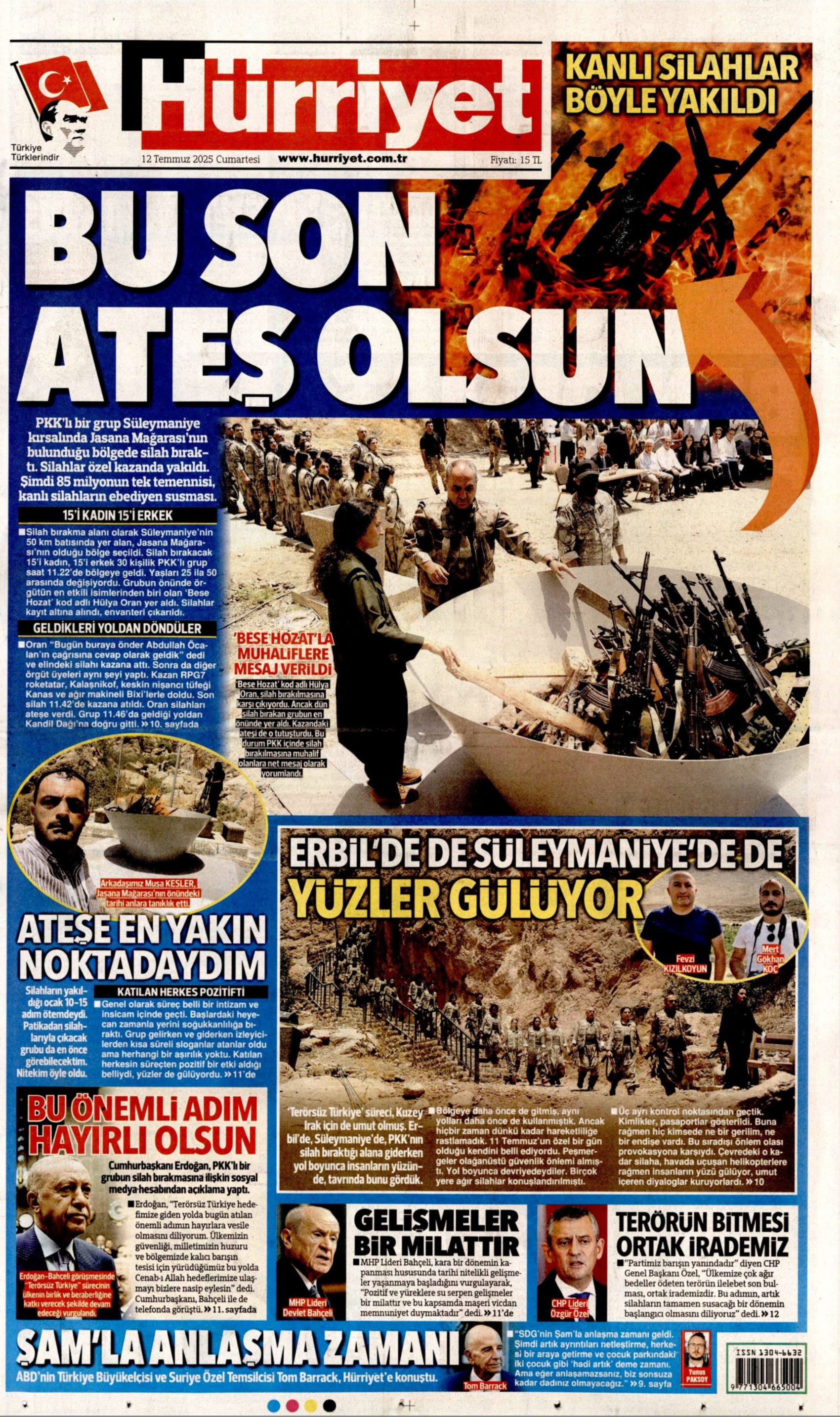 12 Temmuz 2025 gazete manşetleri: Gazeteler, terör örgütü PKK'nın silah bırakmasını nasıl gördü?