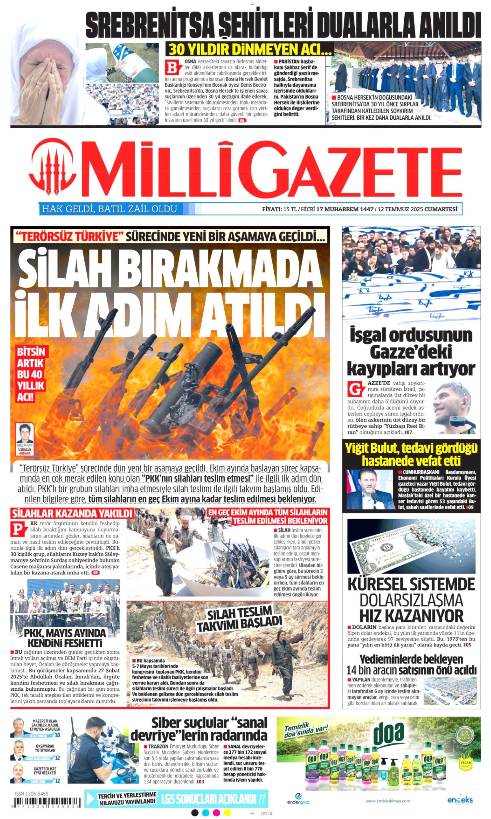 12 Temmuz 2025 gazete manşetleri: Gazeteler, terör örgütü PKK'nın silah bırakmasını nasıl gördü?