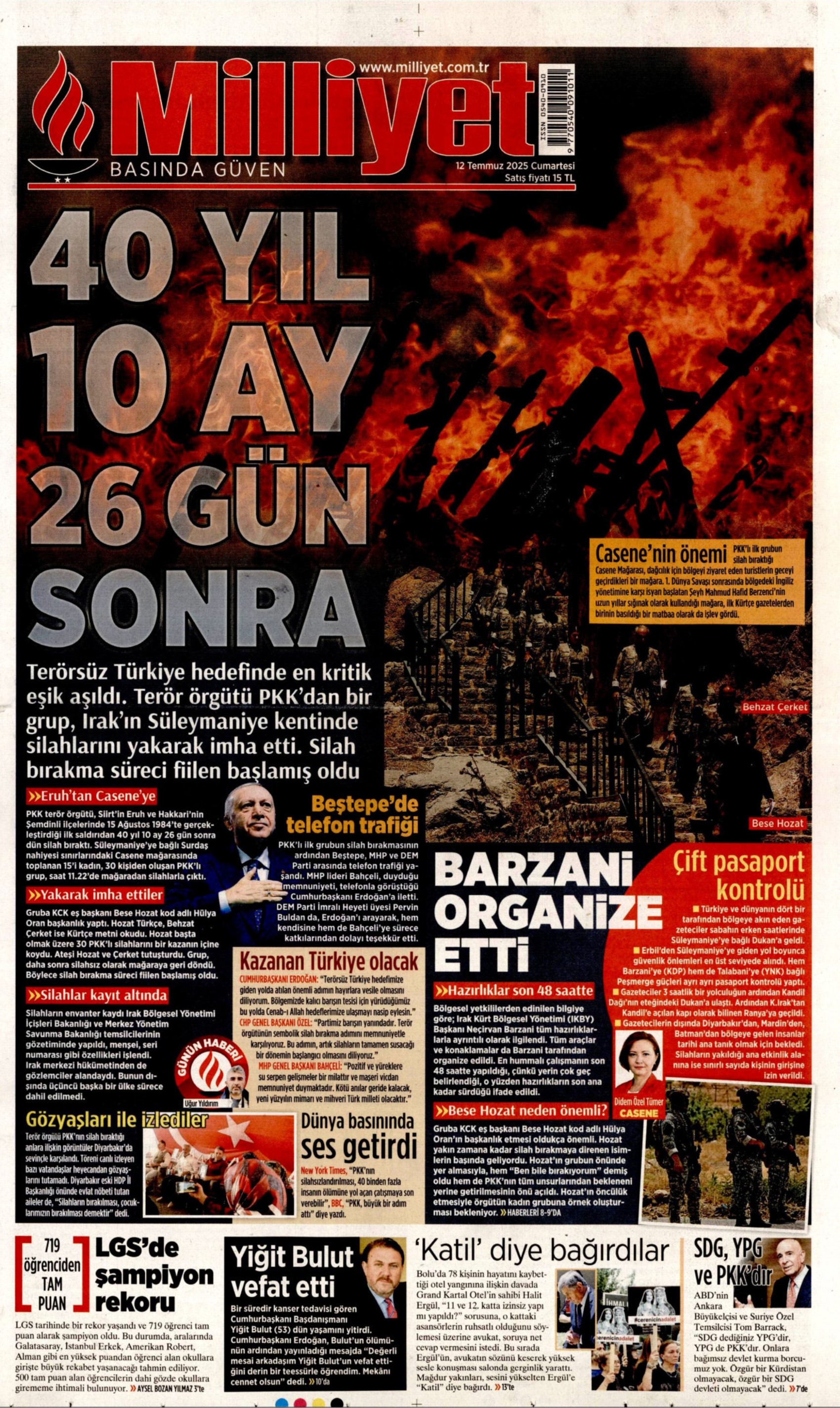 12 Temmuz 2025 gazete manşetleri: Gazeteler, terör örgütü PKK'nın silah bırakmasını nasıl gördü?