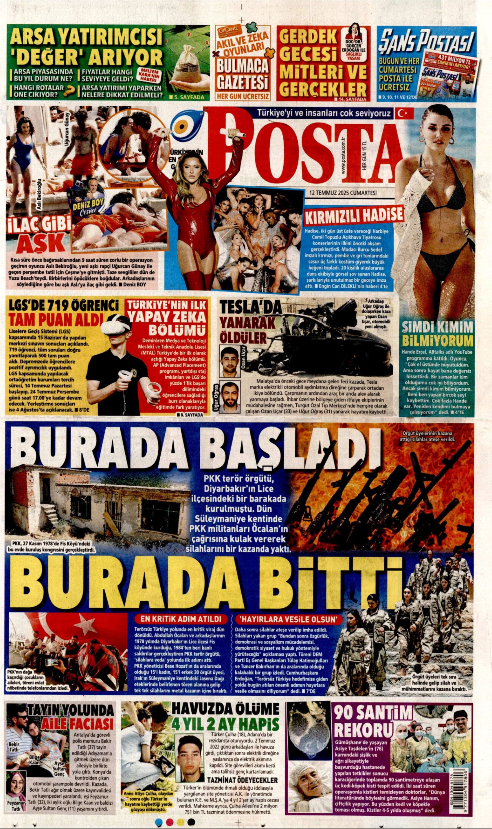 12 Temmuz 2025 gazete manşetleri: Gazeteler, terör örgütü PKK'nın silah bırakmasını nasıl gördü?