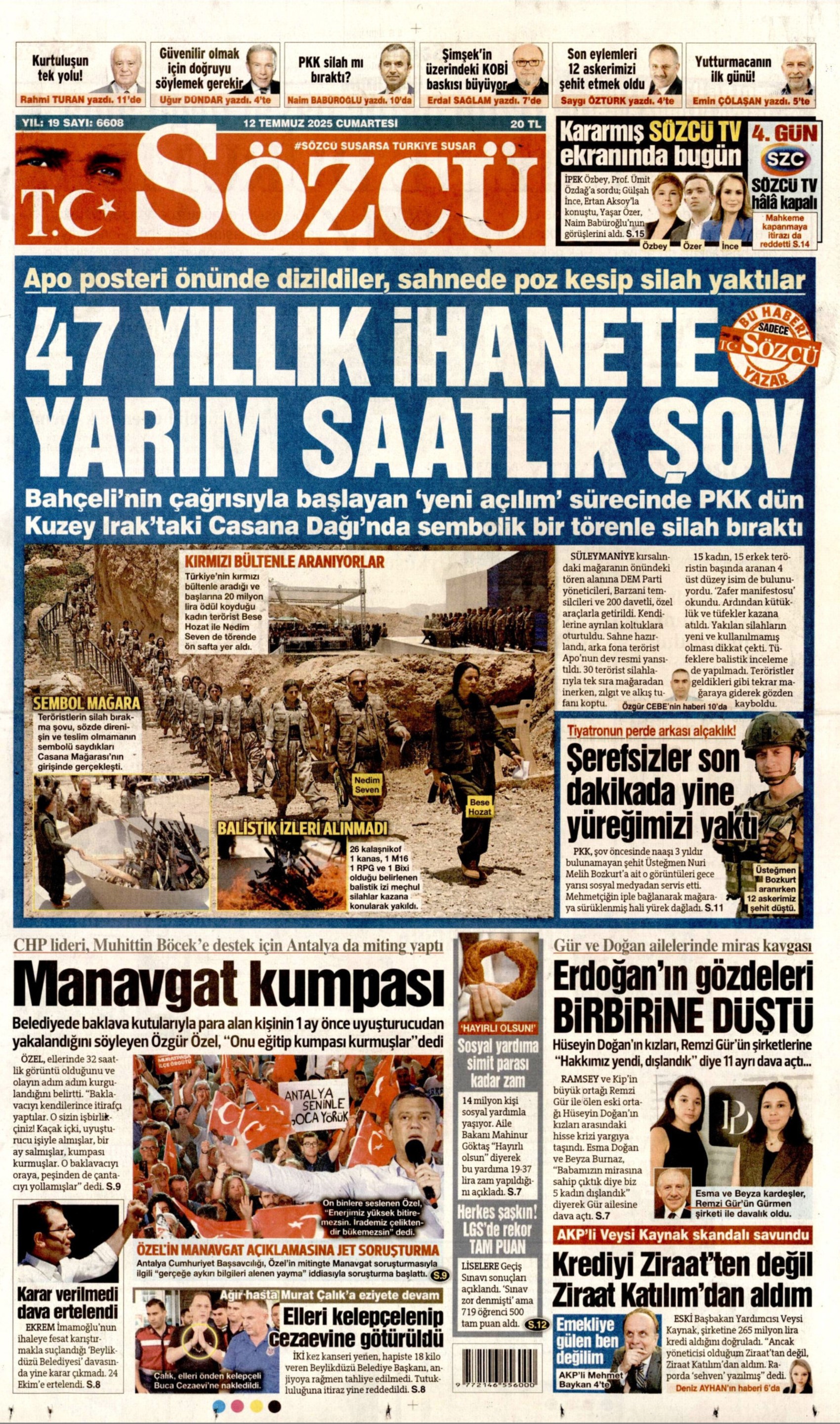12 Temmuz 2025 gazete manşetleri: Gazeteler, terör örgütü PKK'nın silah bırakmasını nasıl gördü?