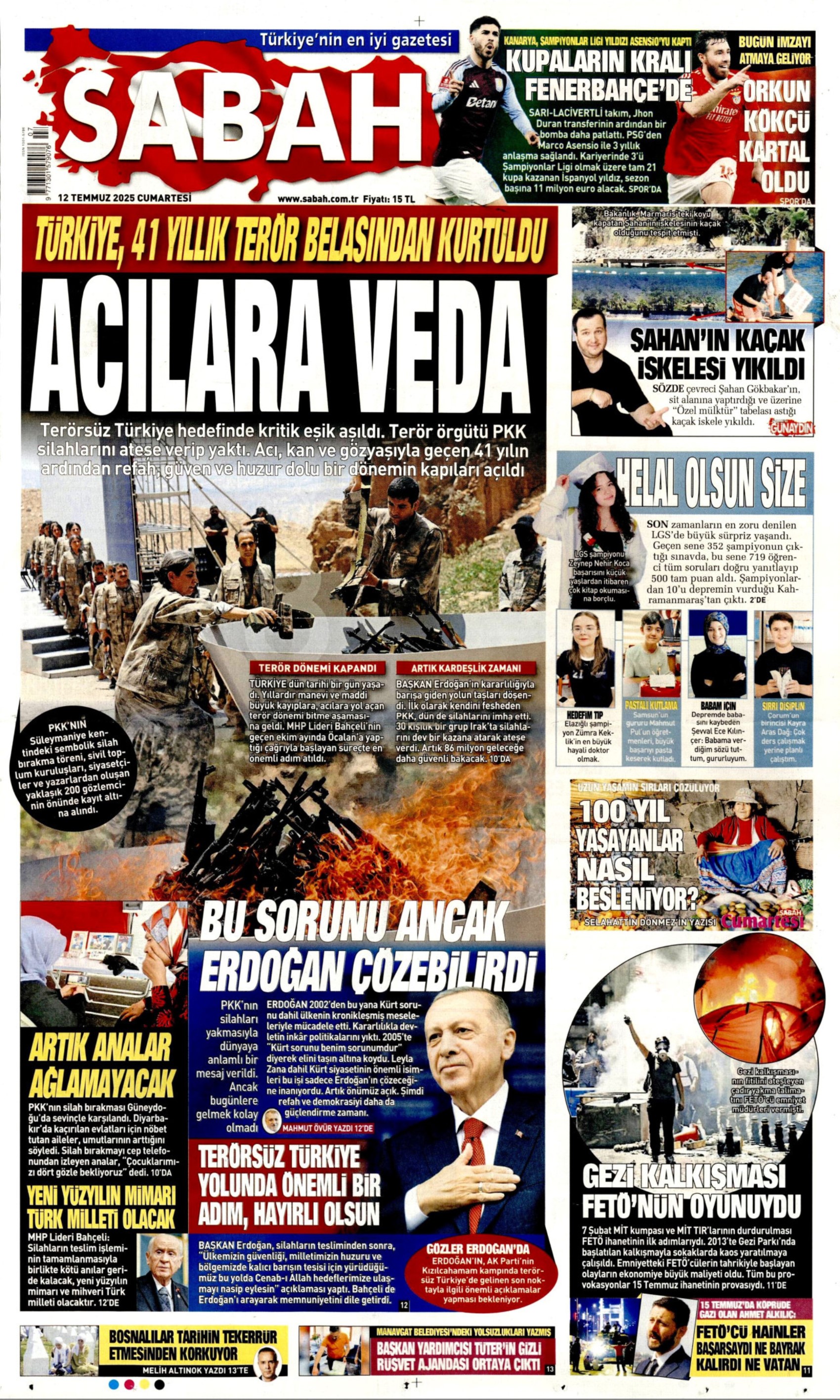 12 Temmuz 2025 gazete manşetleri: Gazeteler, terör örgütü PKK'nın silah bırakmasını nasıl gördü?