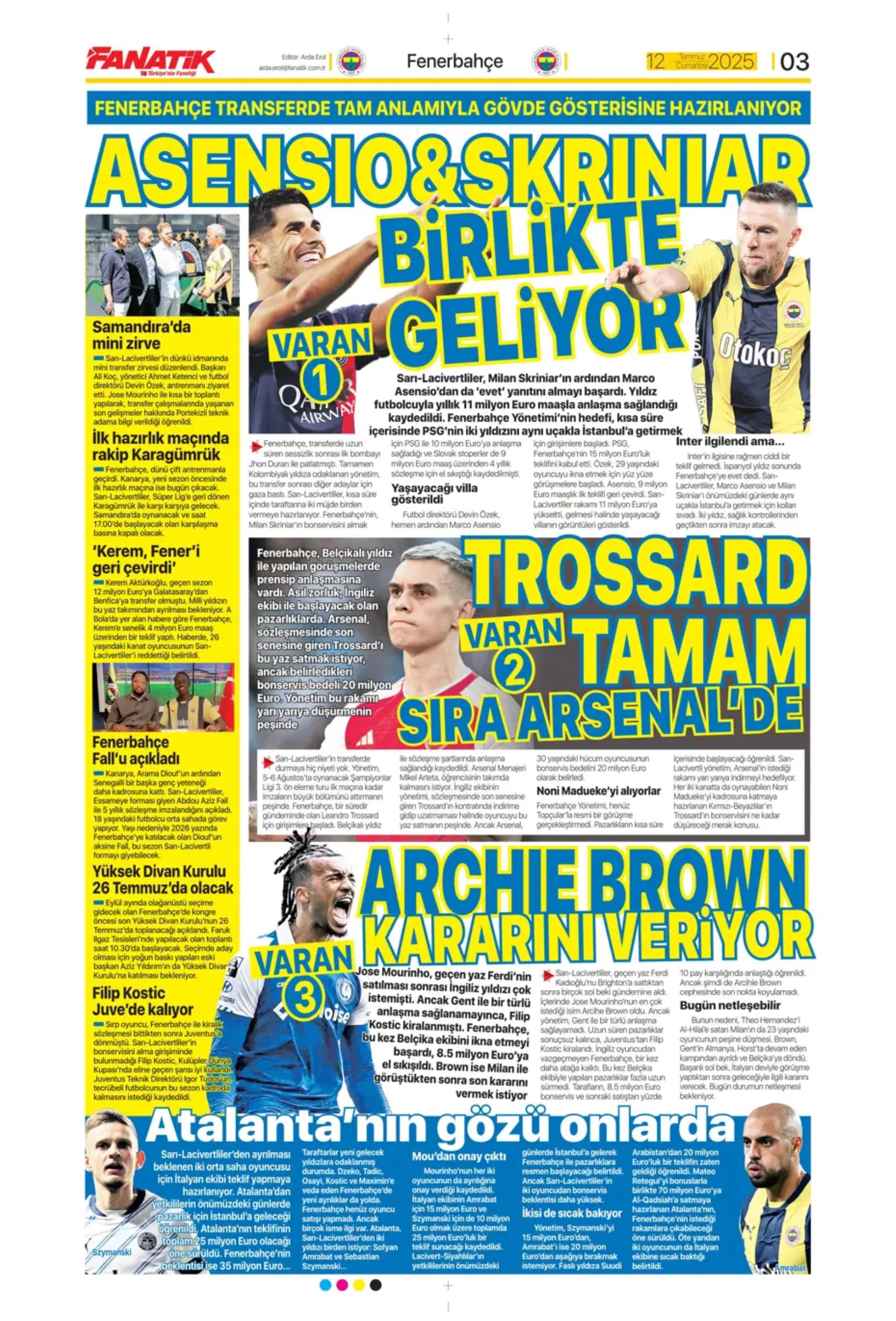 Sporda günün manşetleri... Fenerbahçe transferde gaza basıyor: Osimhen'de büyük satranç