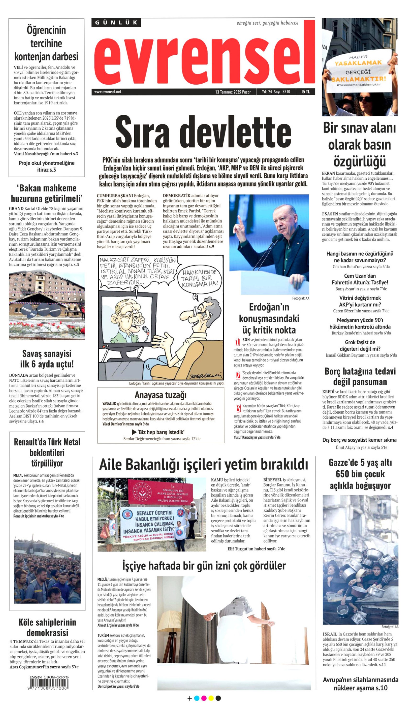 DEM Parti'yle 'süreç' ittifakı çıkmıştı: Gazeteler Erdoğan'ın 'tarihi nitelikte' denilen konuşmasını nasıl gördü? (13 Temmuz 2025 gazete manşetleri)