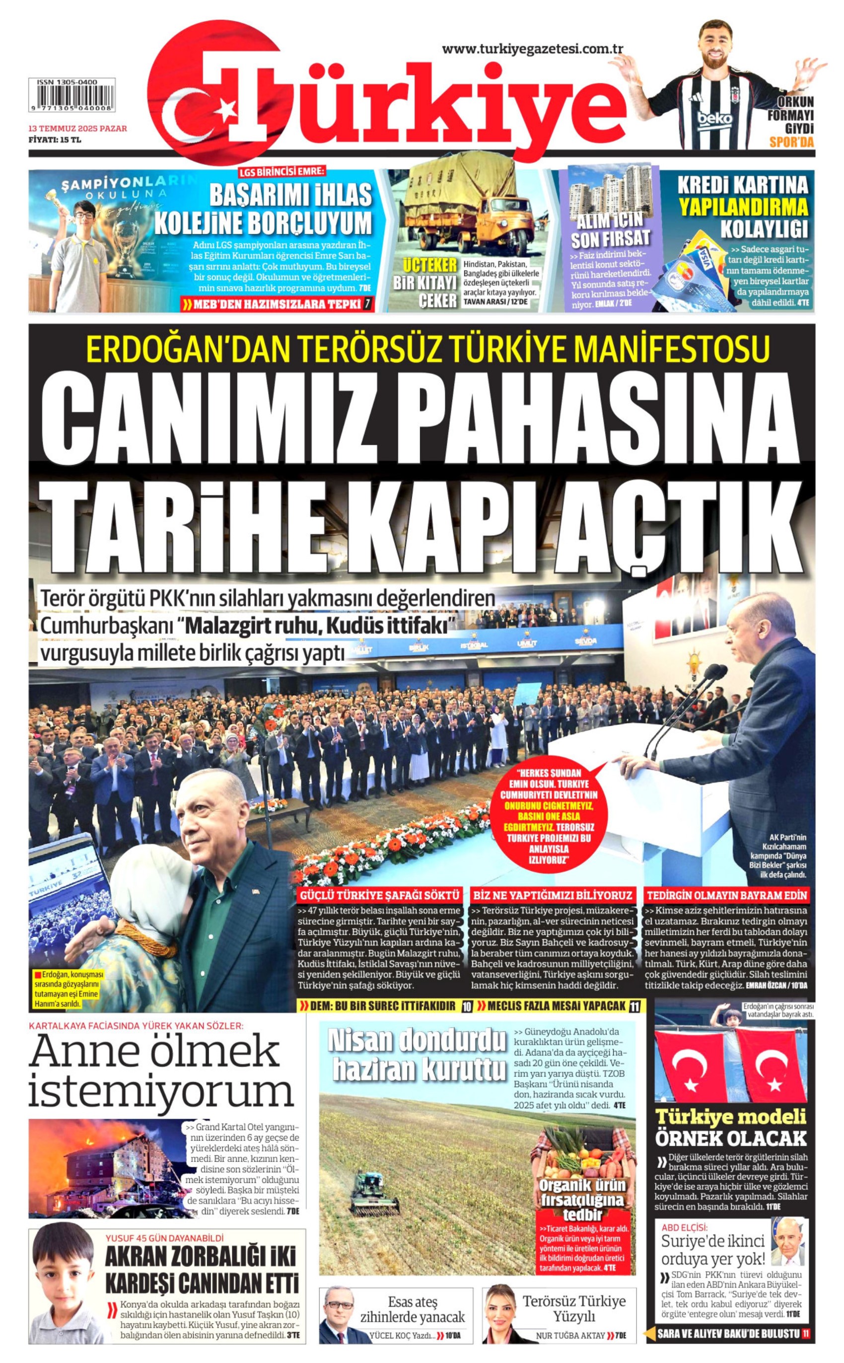 DEM Parti'yle 'süreç' ittifakı çıkmıştı: Gazeteler Erdoğan'ın 'tarihi nitelikte' denilen konuşmasını nasıl gördü? (13 Temmuz 2025 gazete manşetleri)