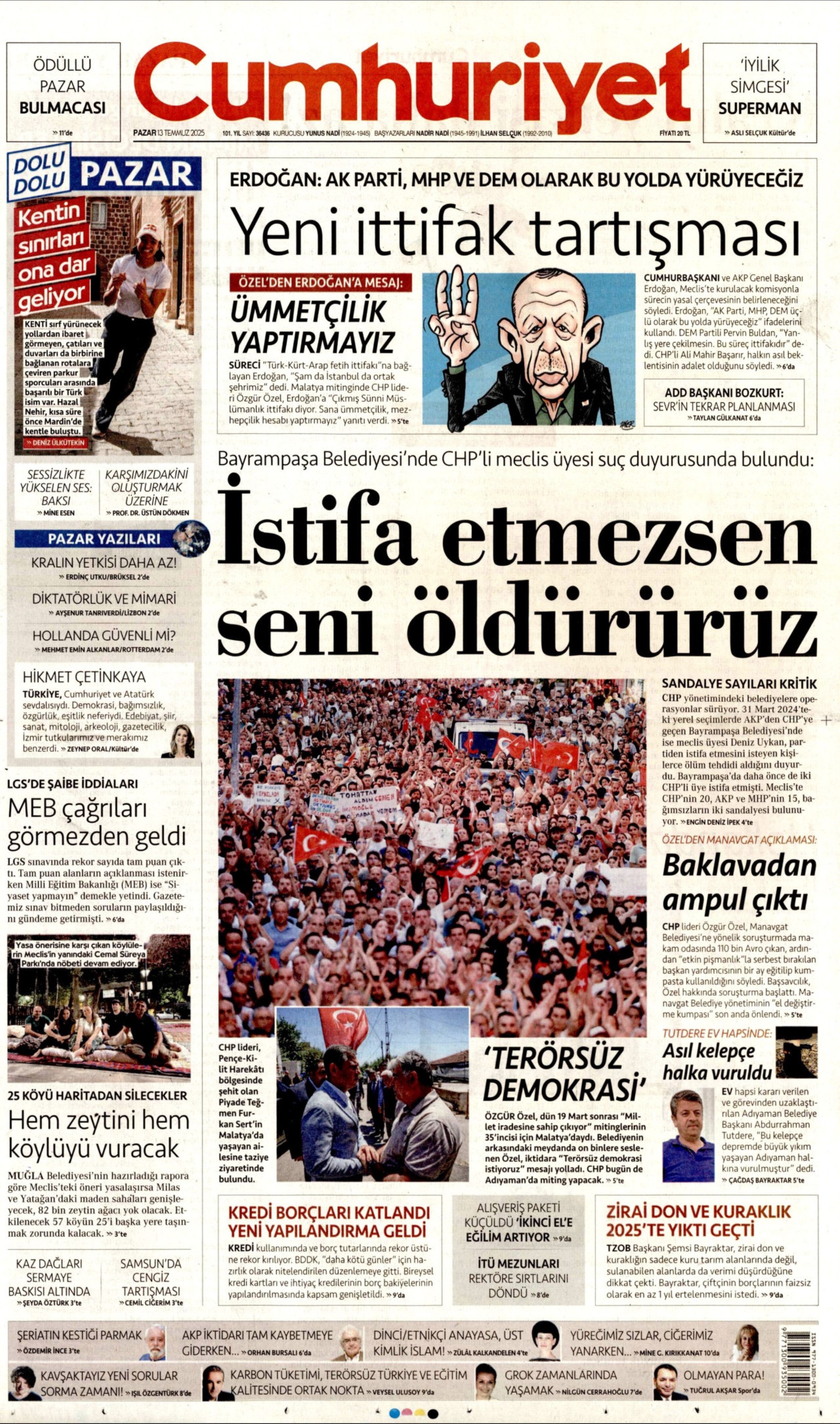 DEM Parti'yle 'süreç' ittifakı çıkmıştı: Gazeteler Erdoğan'ın 'tarihi nitelikte' denilen konuşmasını nasıl gördü? (13 Temmuz 2025 gazete manşetleri)