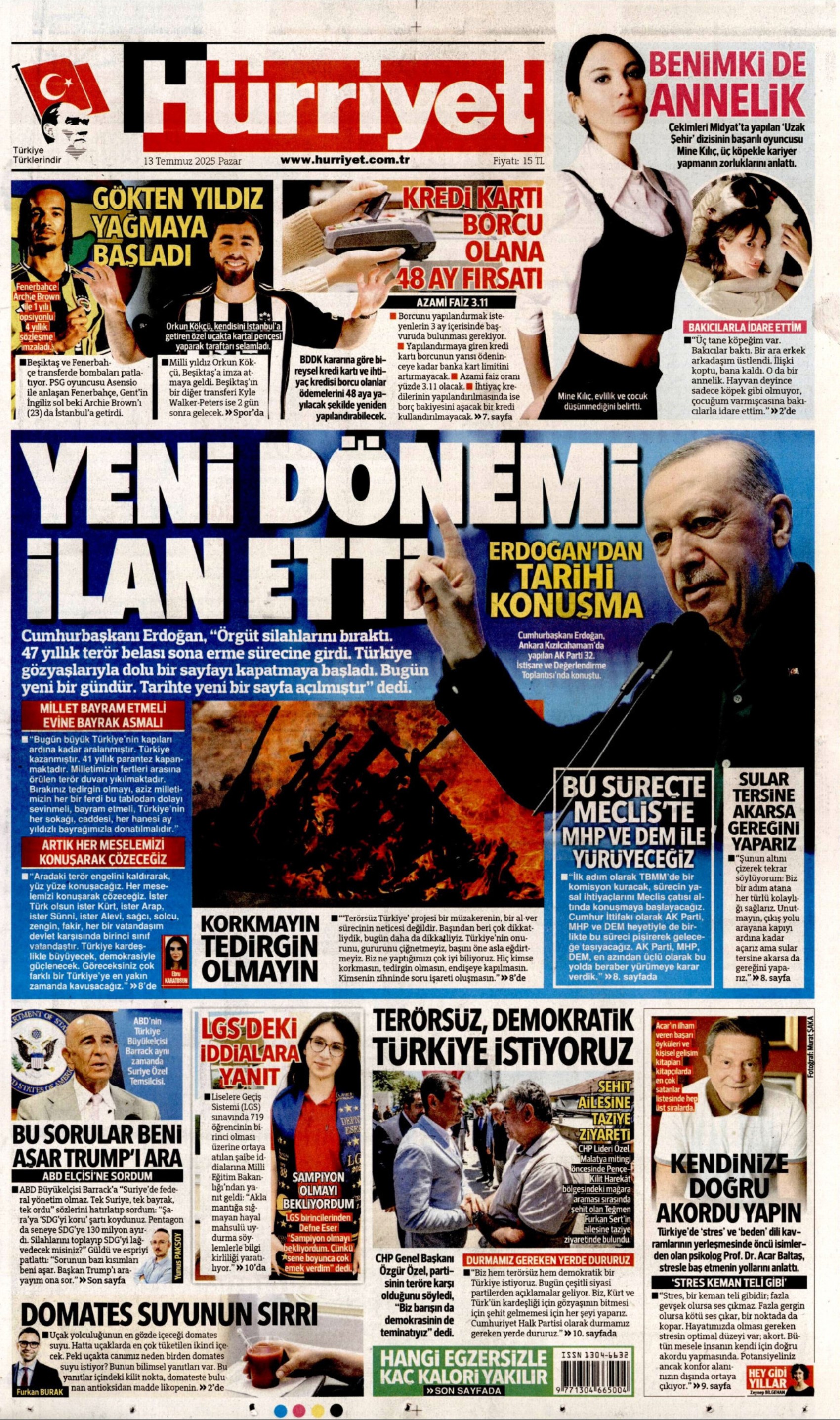 DEM Parti'yle 'süreç' ittifakı çıkmıştı: Gazeteler Erdoğan'ın 'tarihi nitelikte' denilen konuşmasını nasıl gördü? (13 Temmuz 2025 gazete manşetleri)