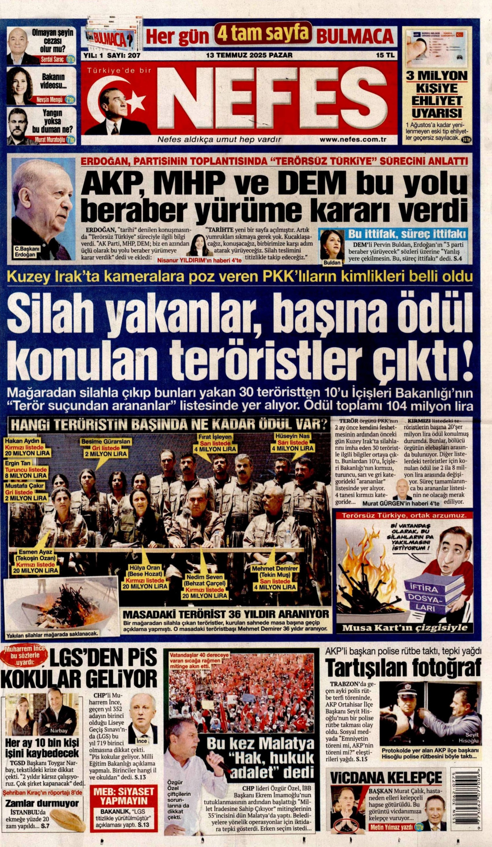 DEM Parti'yle 'süreç' ittifakı çıkmıştı: Gazeteler Erdoğan'ın 'tarihi nitelikte' denilen konuşmasını nasıl gördü? (13 Temmuz 2025 gazete manşetleri)