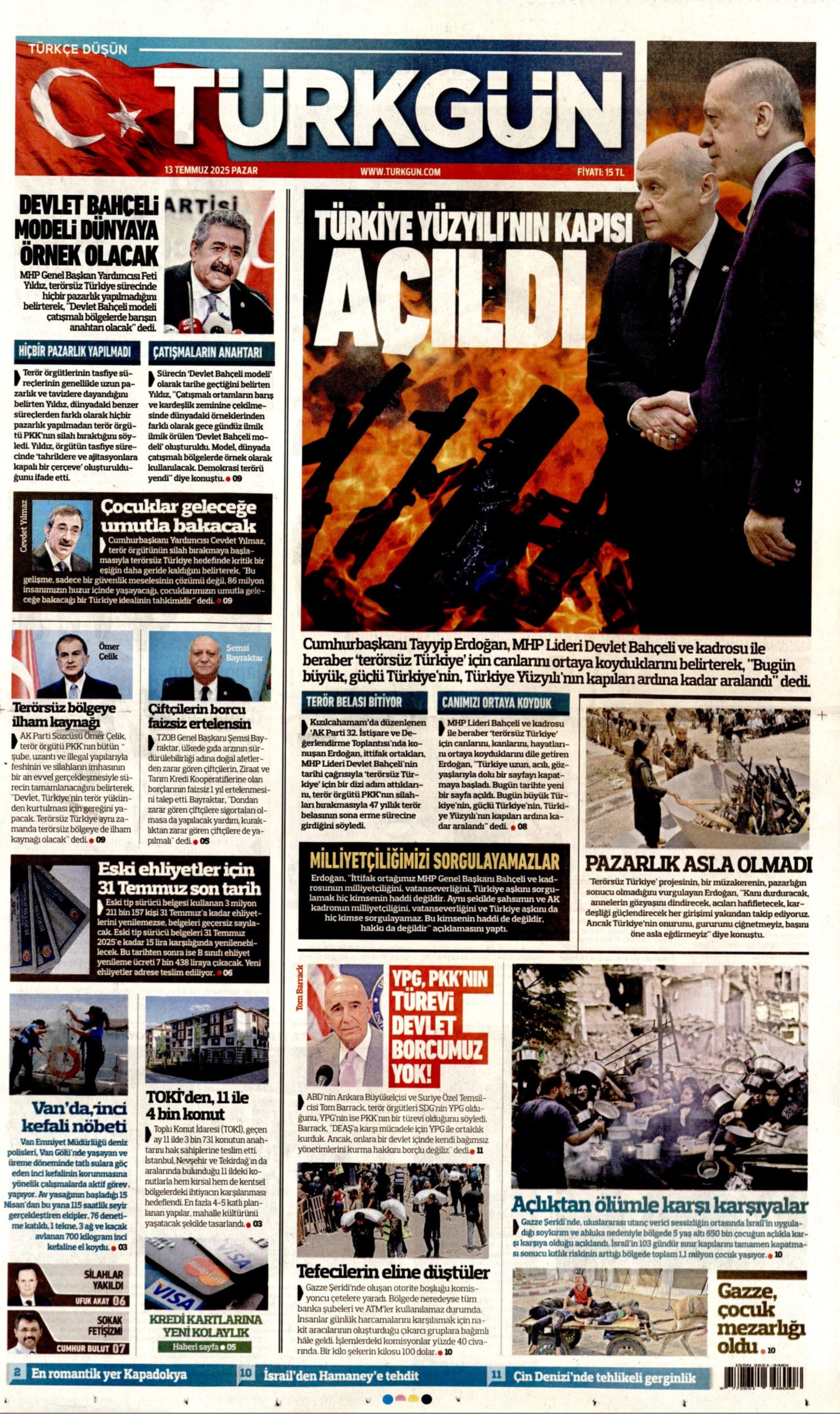 DEM Parti'yle 'süreç' ittifakı çıkmıştı: Gazeteler Erdoğan'ın 'tarihi nitelikte' denilen konuşmasını nasıl gördü? (13 Temmuz 2025 gazete manşetleri)