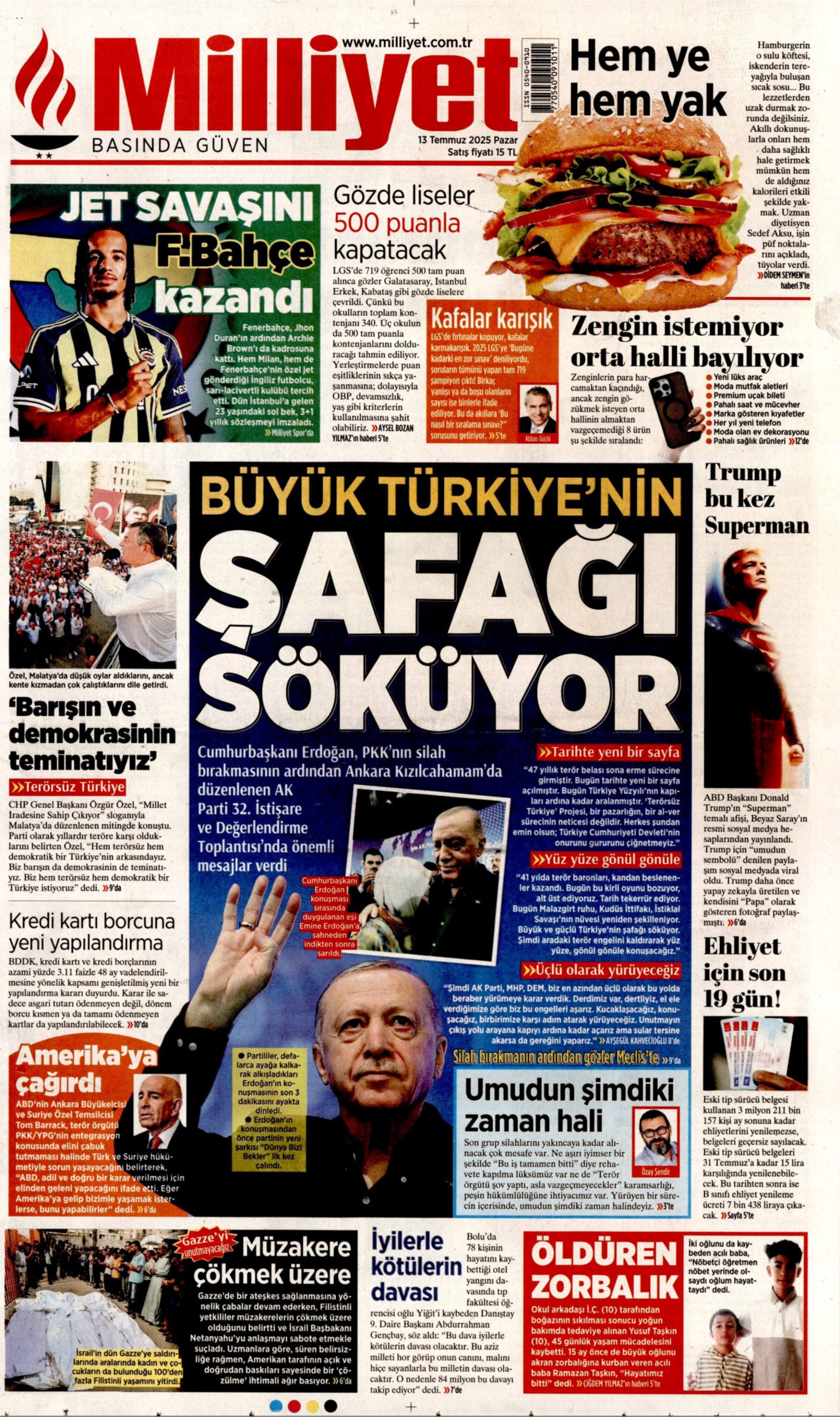 DEM Parti'yle 'süreç' ittifakı çıkmıştı: Gazeteler Erdoğan'ın 'tarihi nitelikte' denilen konuşmasını nasıl gördü? (13 Temmuz 2025 gazete manşetleri)